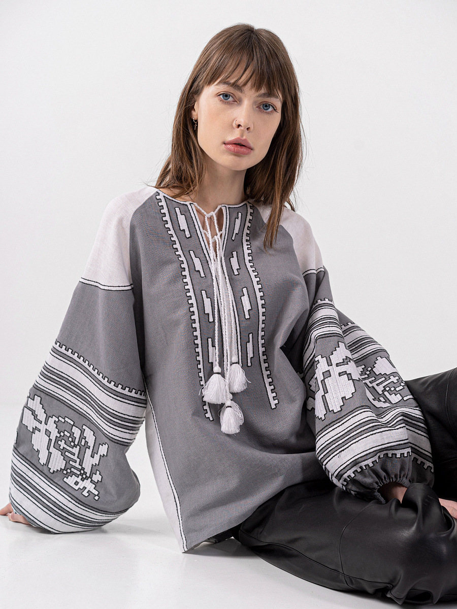 Dark gray embroidered shirt with white inserts Vintage gray [0]