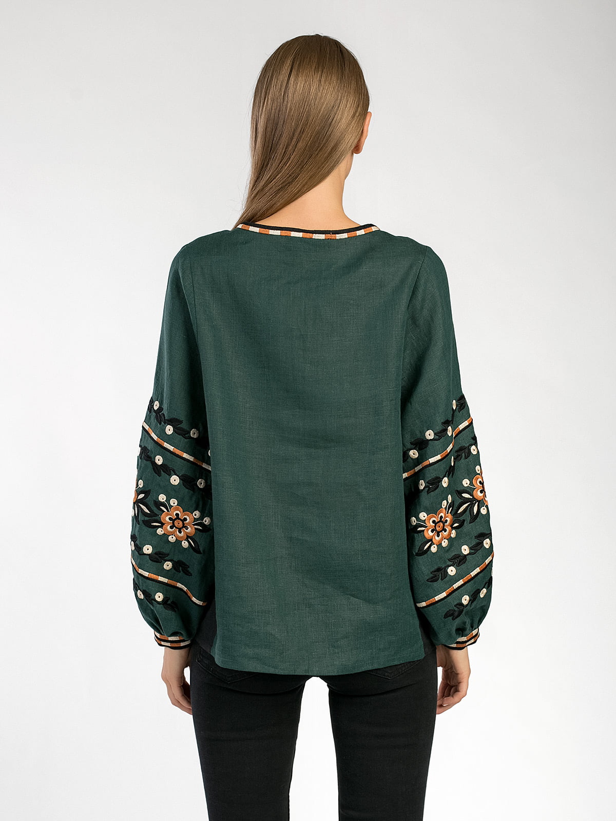 Embroidered shirt in dark-green linen Hvoya ціна