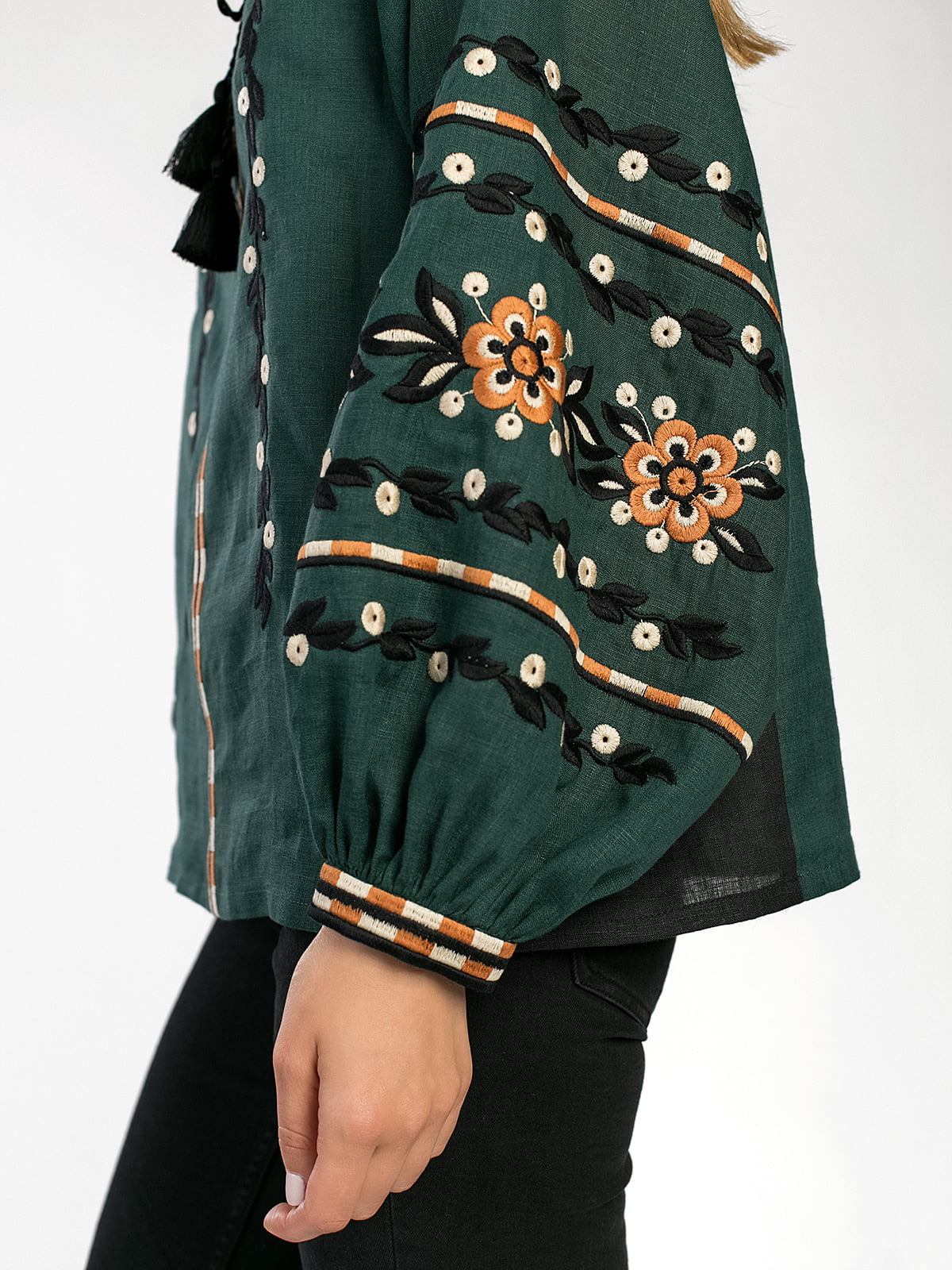 Embroidered shirt in dark-green linen Hvoya cheap