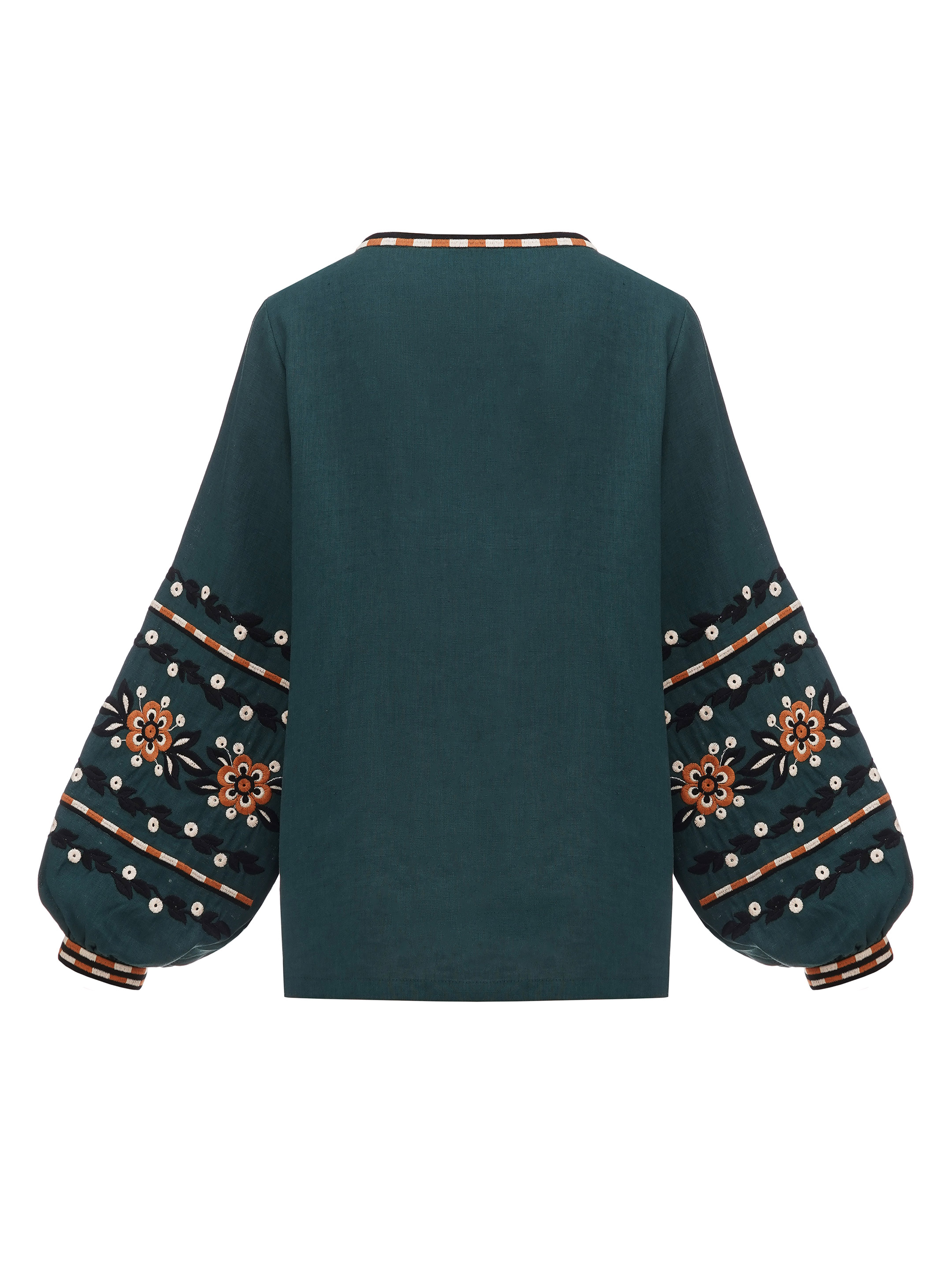 Embroidered shirt in dark-green linen Hvoya fitting