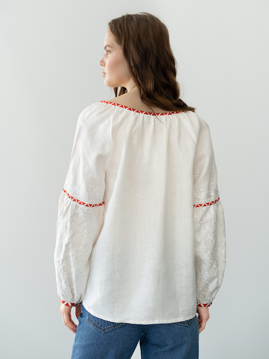 Linen blouse with red and white embroidery Elin [0]