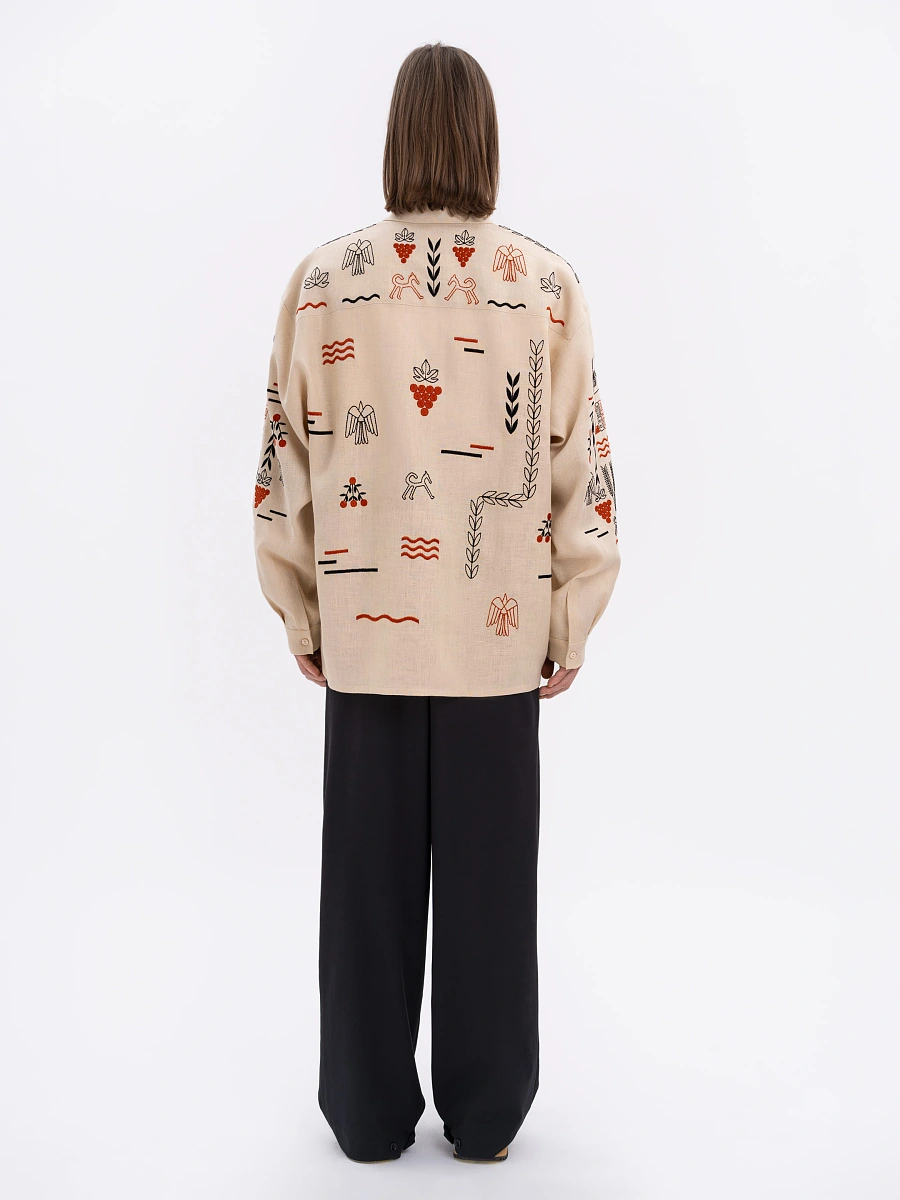 Black linen embroidered shirt MEN'S SLOVO BLACK — Creamy