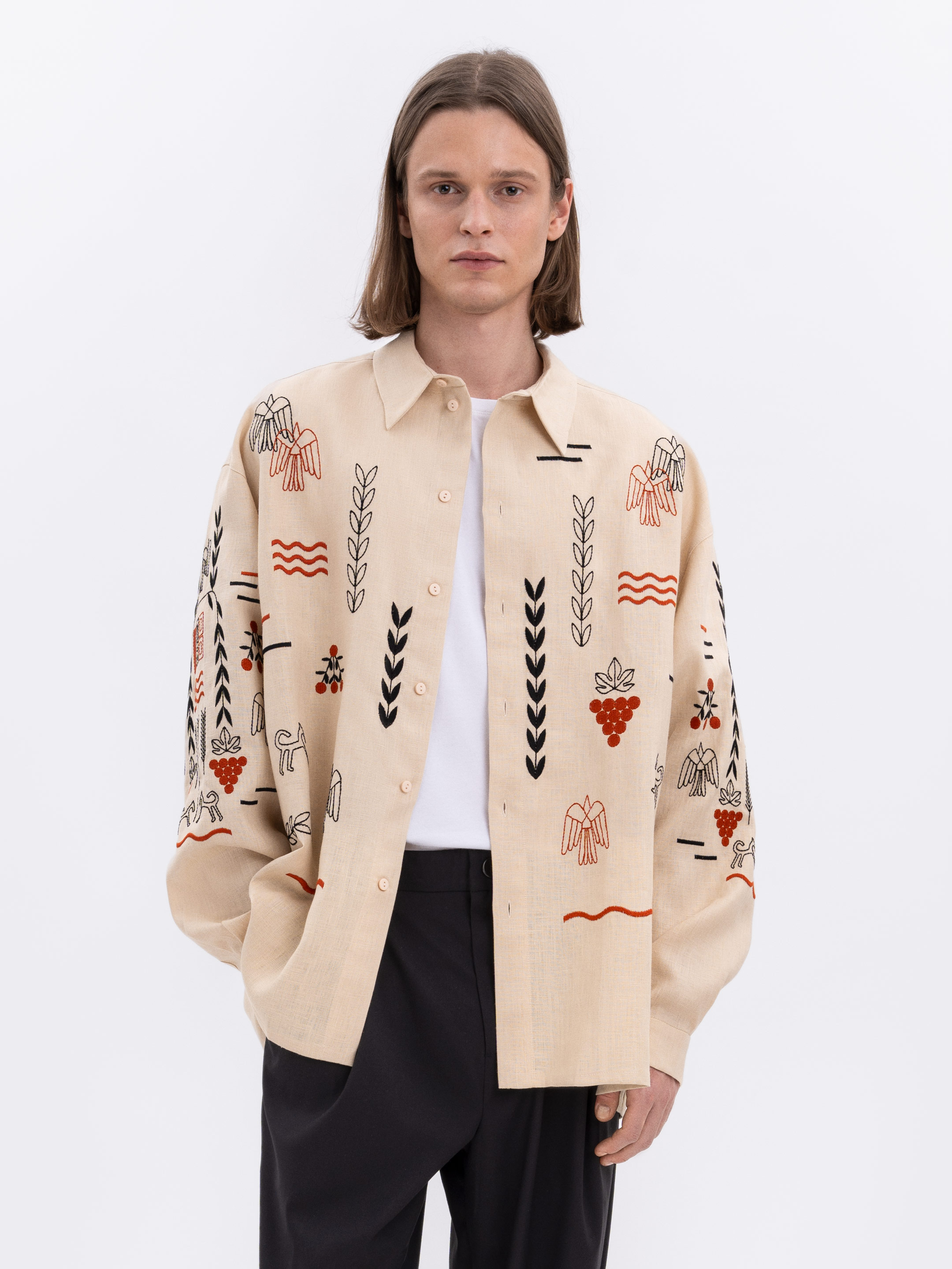 Beige linen embroidered shirt  MEN'S SLOVO Buy