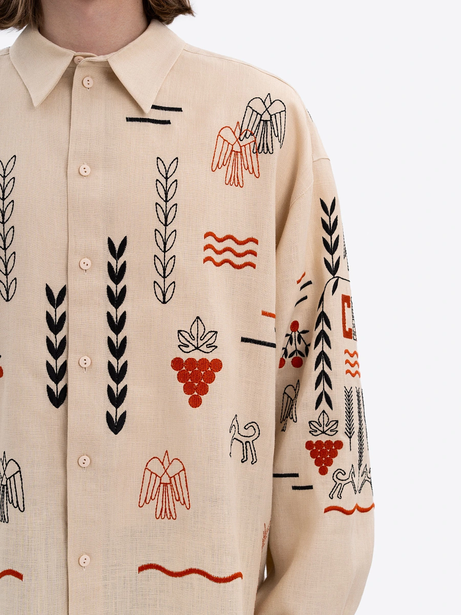 Black linen embroidered shirt MEN'S SLOVO BLACK — Creamy