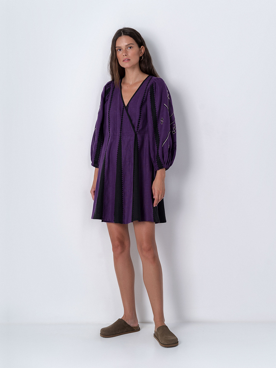Linen Wrap Dress Geometria  [0]