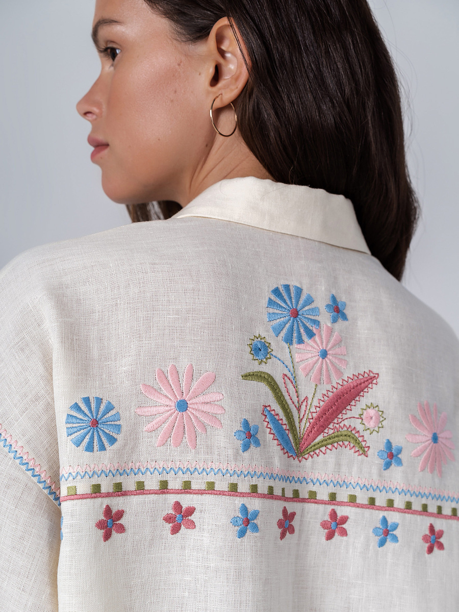 Linen shirt with floral embroidery Veselka [0]