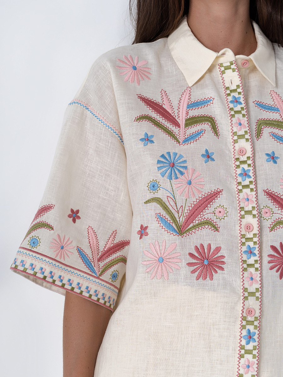 Linen shirt with floral embroidery Veselka [0]