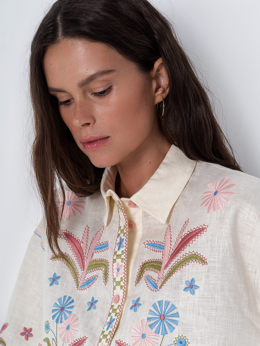 Linen shirt with floral embroidery Veselka [0]