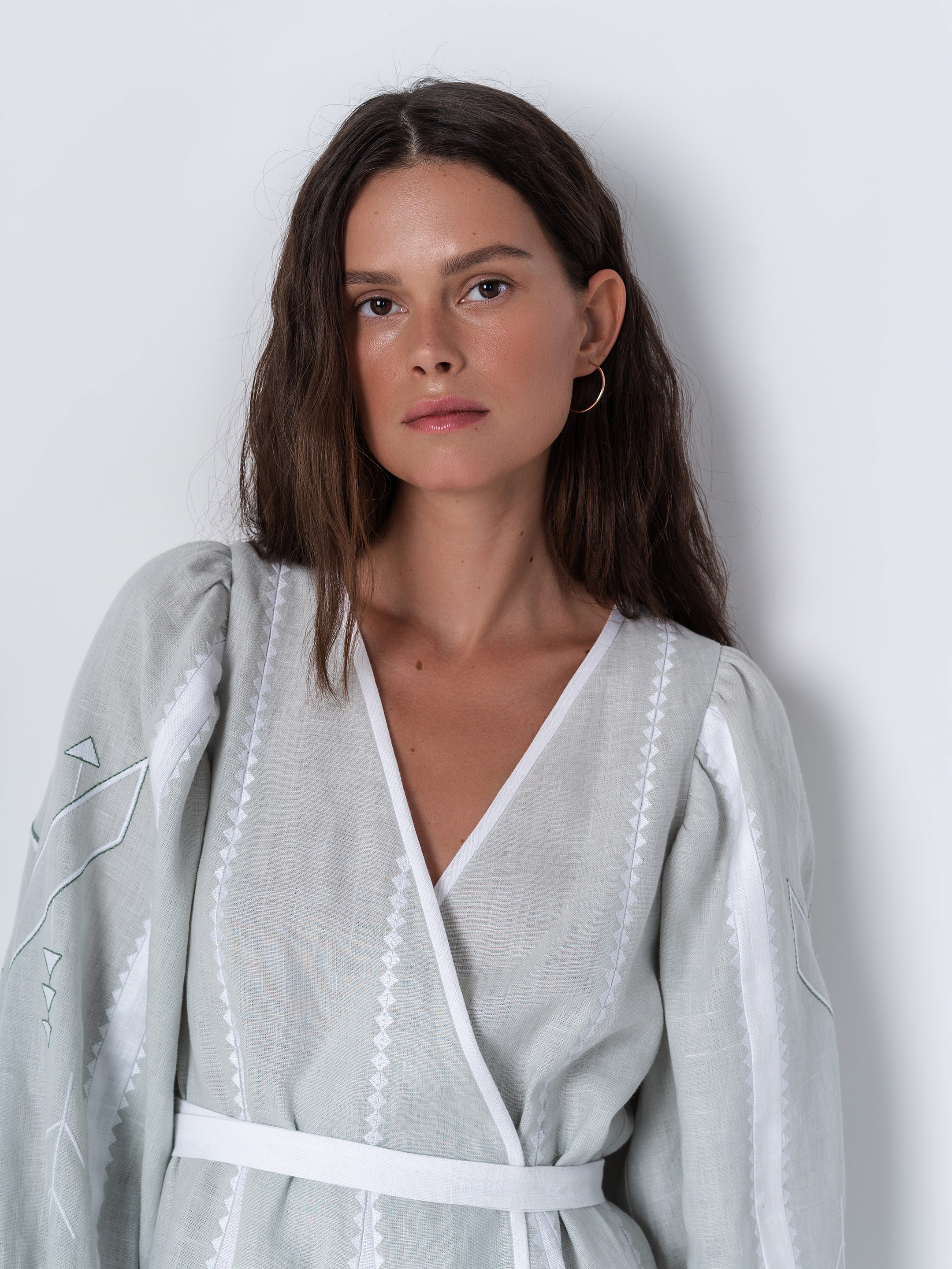 Linen dress with geometric ornament Geometria Mint cheap