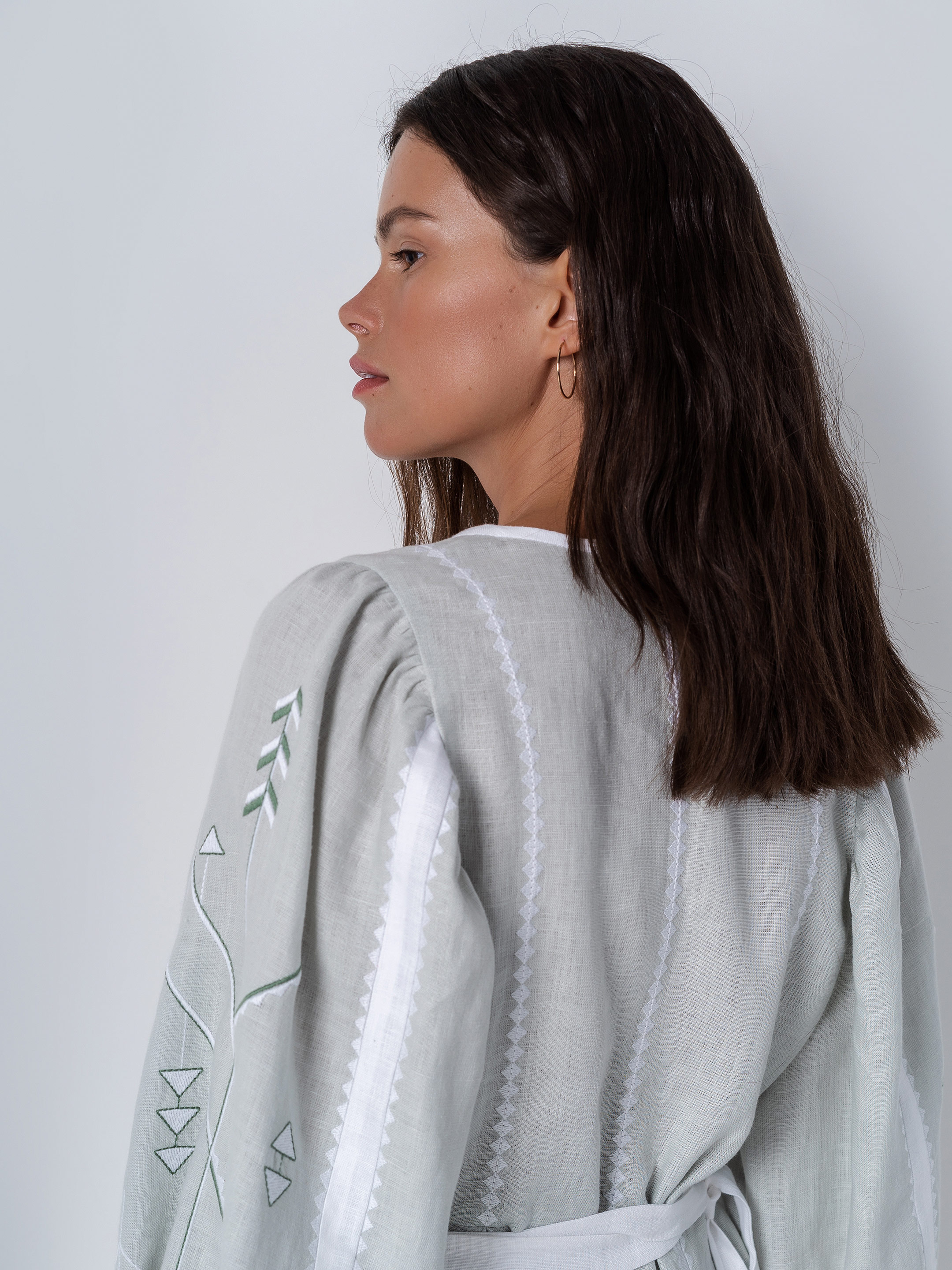 Linen dress with geometric ornament Geometria Mint photo