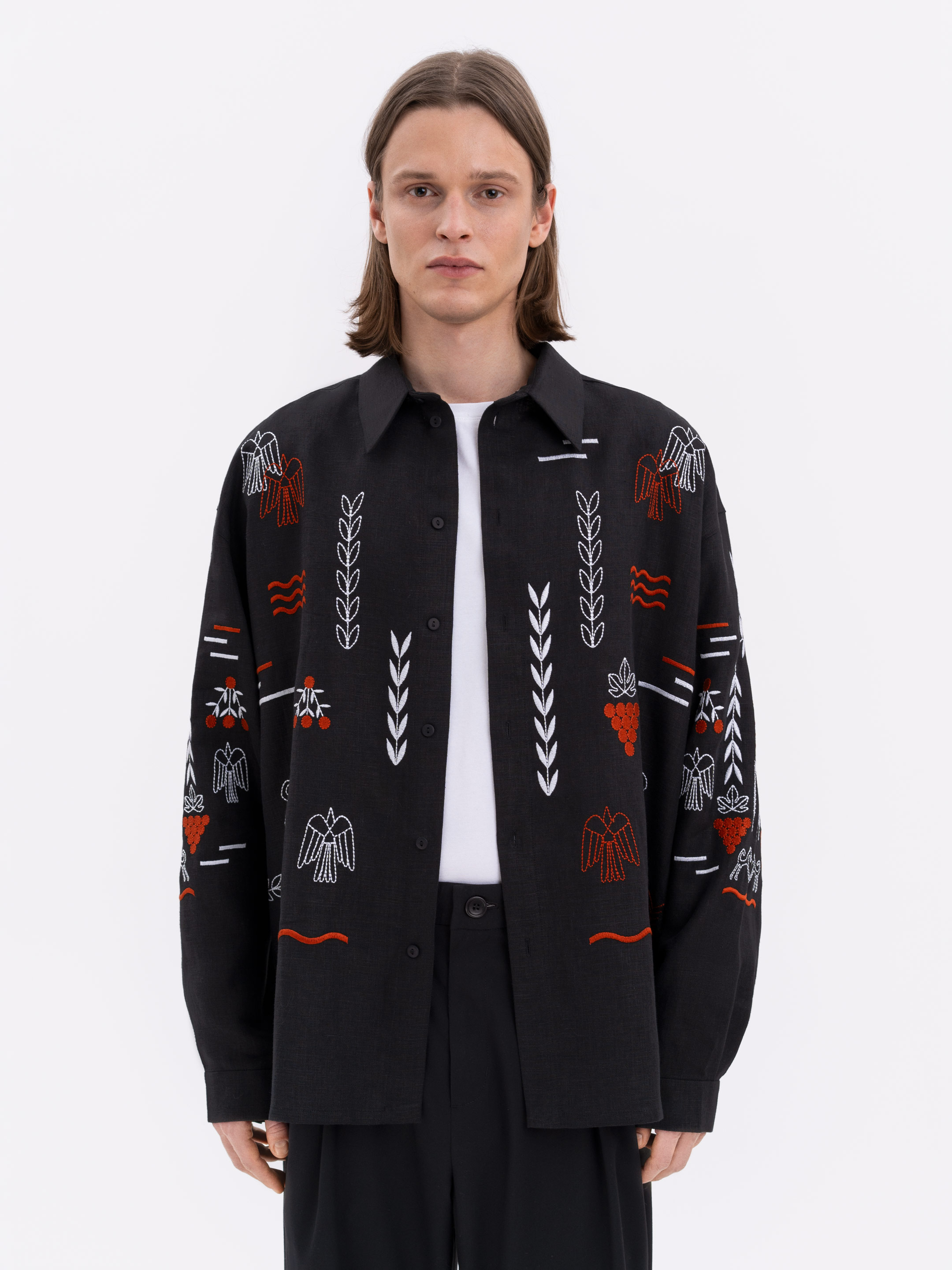 Black linen embroidered shirt MEN'S SLOVO BLACK Buy