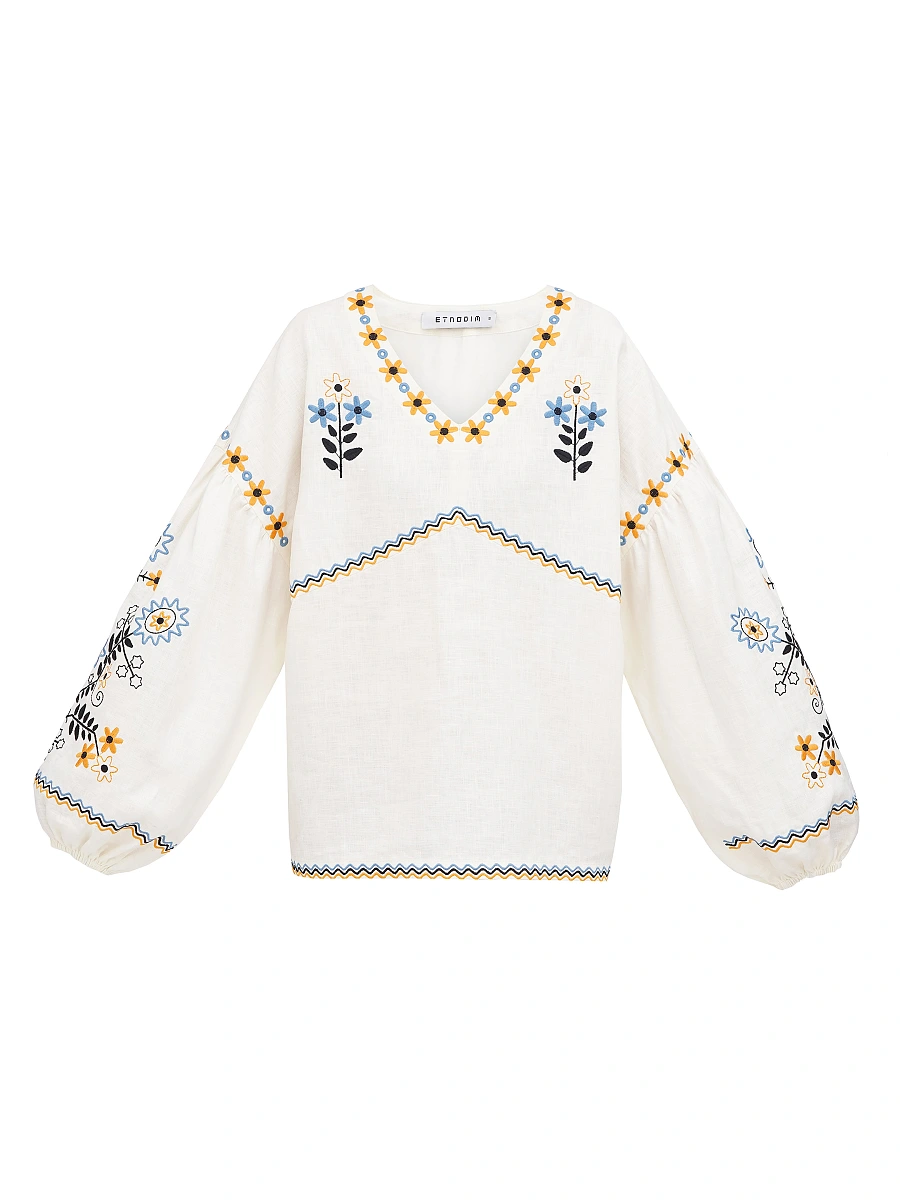 Women's embroidery shirt with floral Obriy Red — Creamy