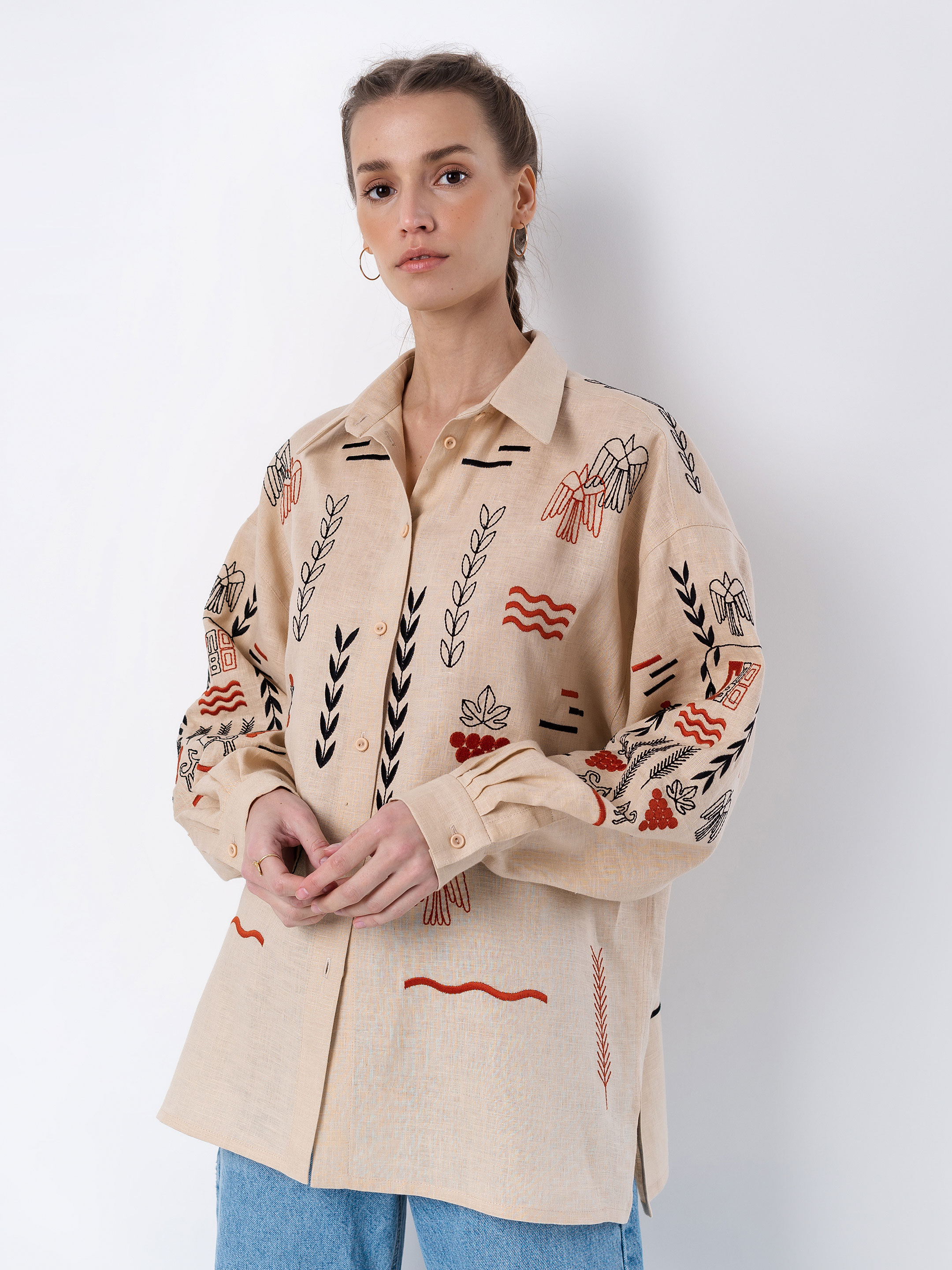 Beige linen embroidered shirt SLOVO Buy