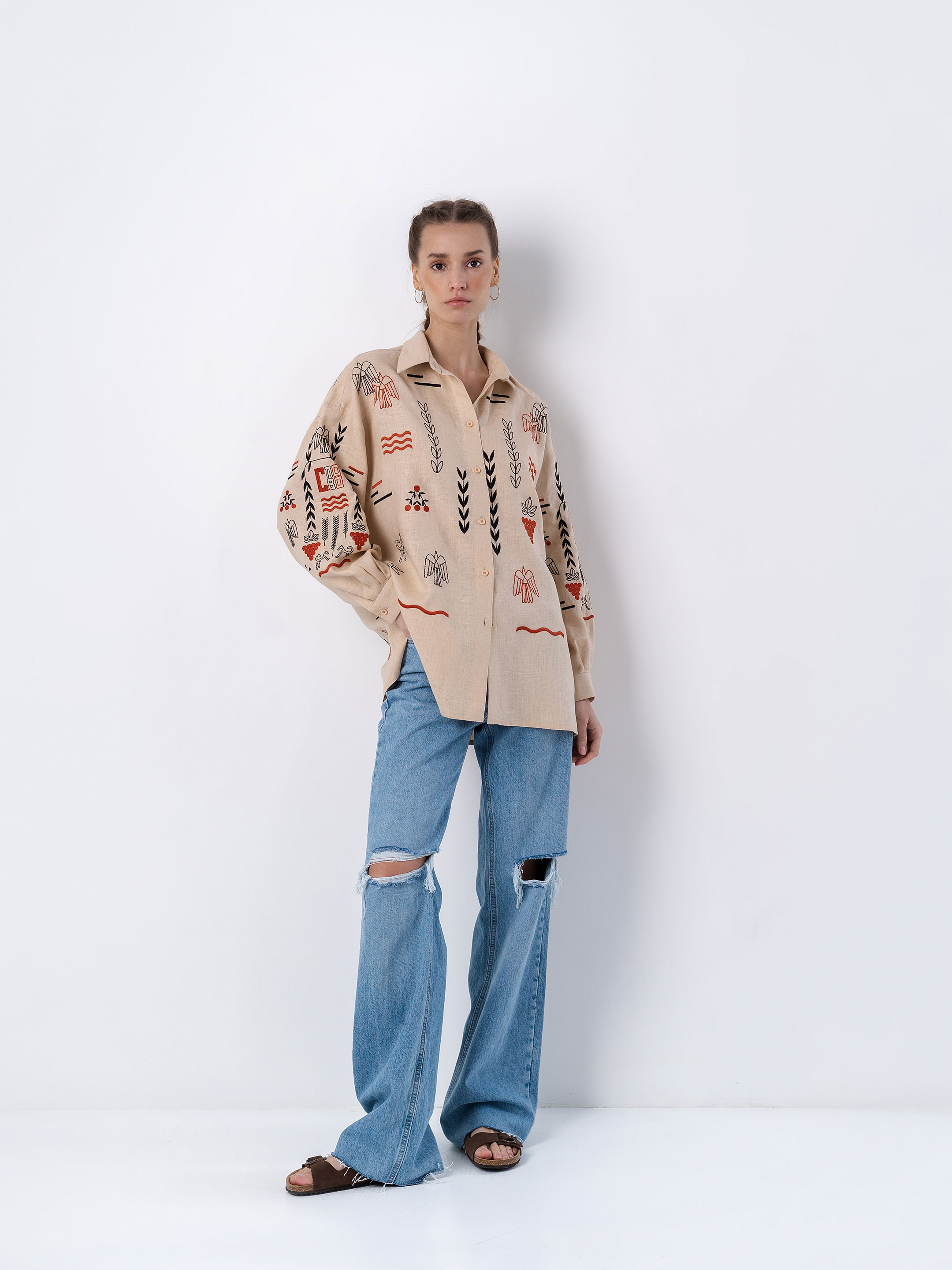 Beige linen embroidered shirt SLOVO in Ukraine