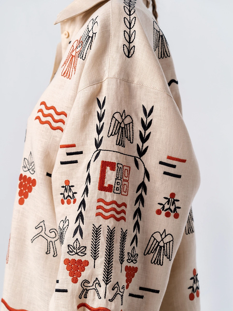 Black linen embroidered shirt SLOVO BLACK — Creamy