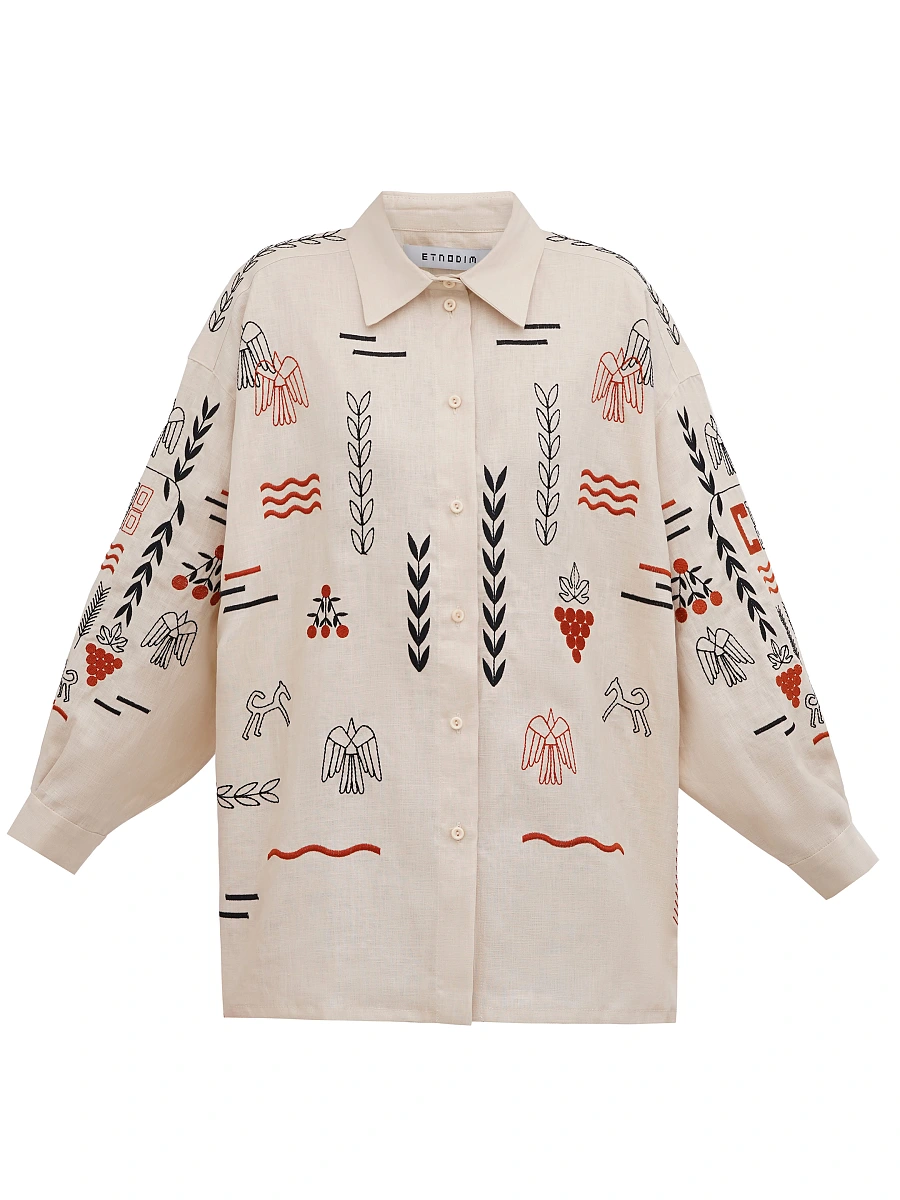 Black linen embroidered shirt SLOVO BLACK — Creamy
