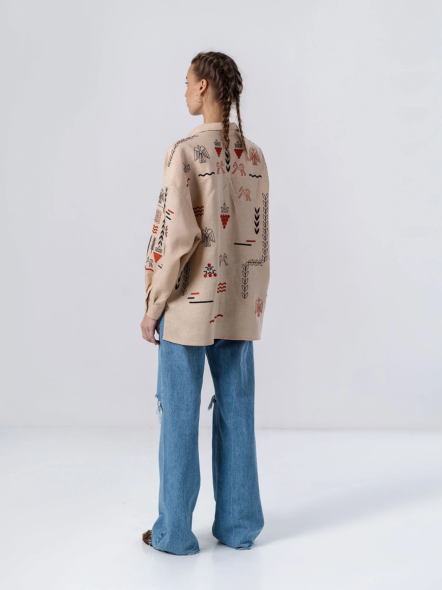Black linen embroidered shirt SLOVO BLACK — Creamy