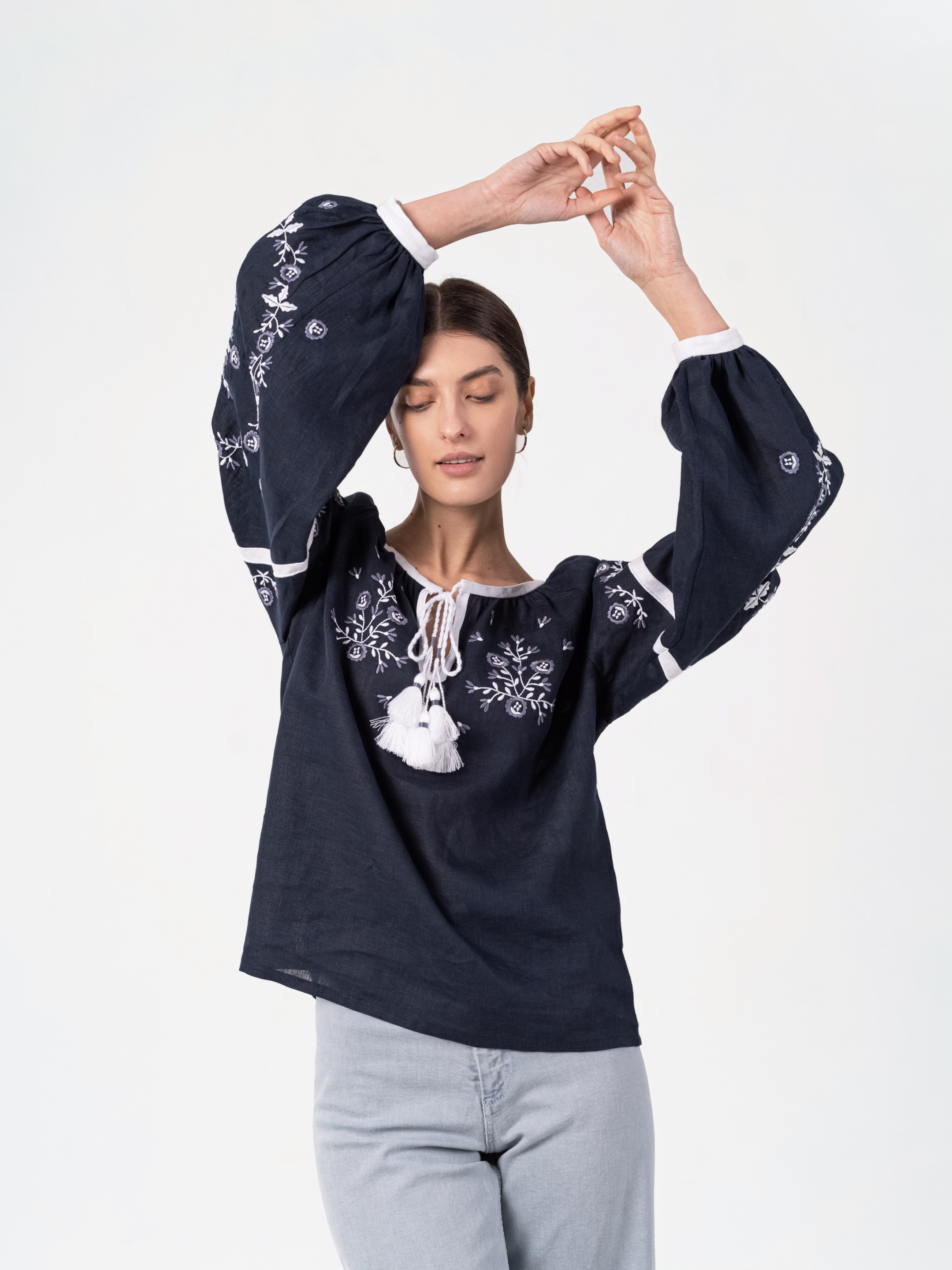 Embroidered shirt in dark blue with ornament Moonlight in Ukraine