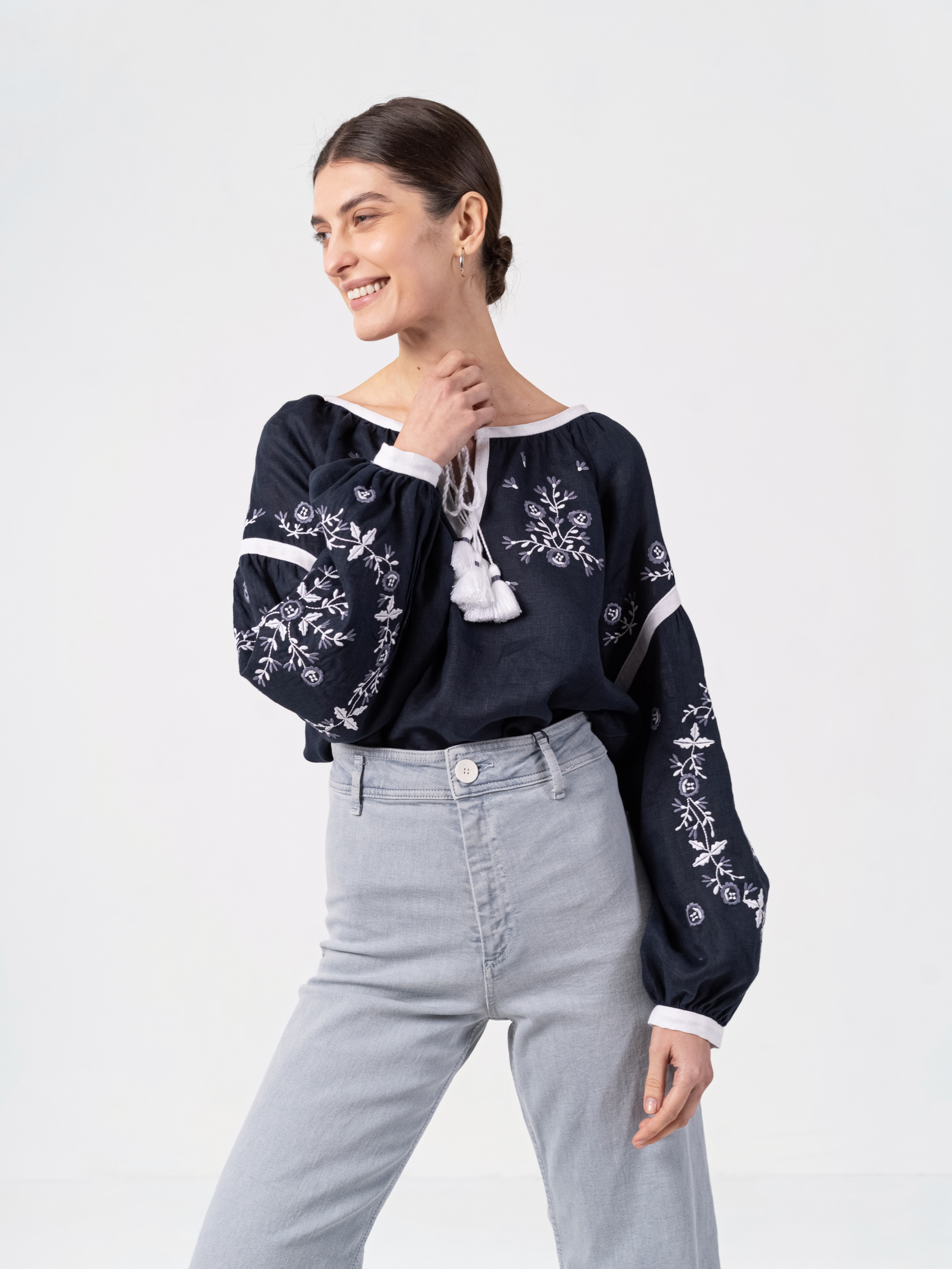 Embroidered shirt in dark blue with ornament Moonlight Buy