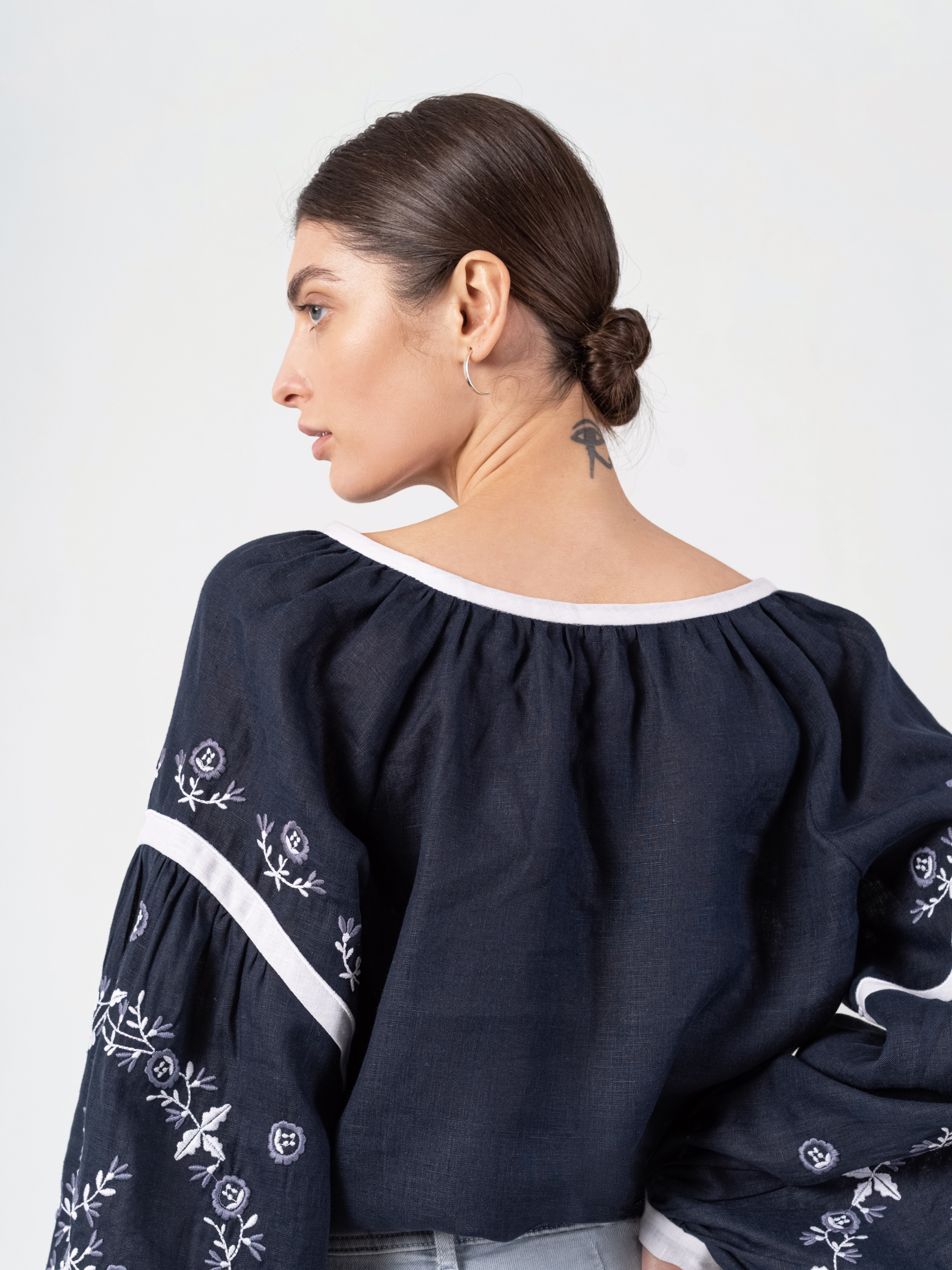 Embroidered shirt in dark blue with ornament Moonlight sizes