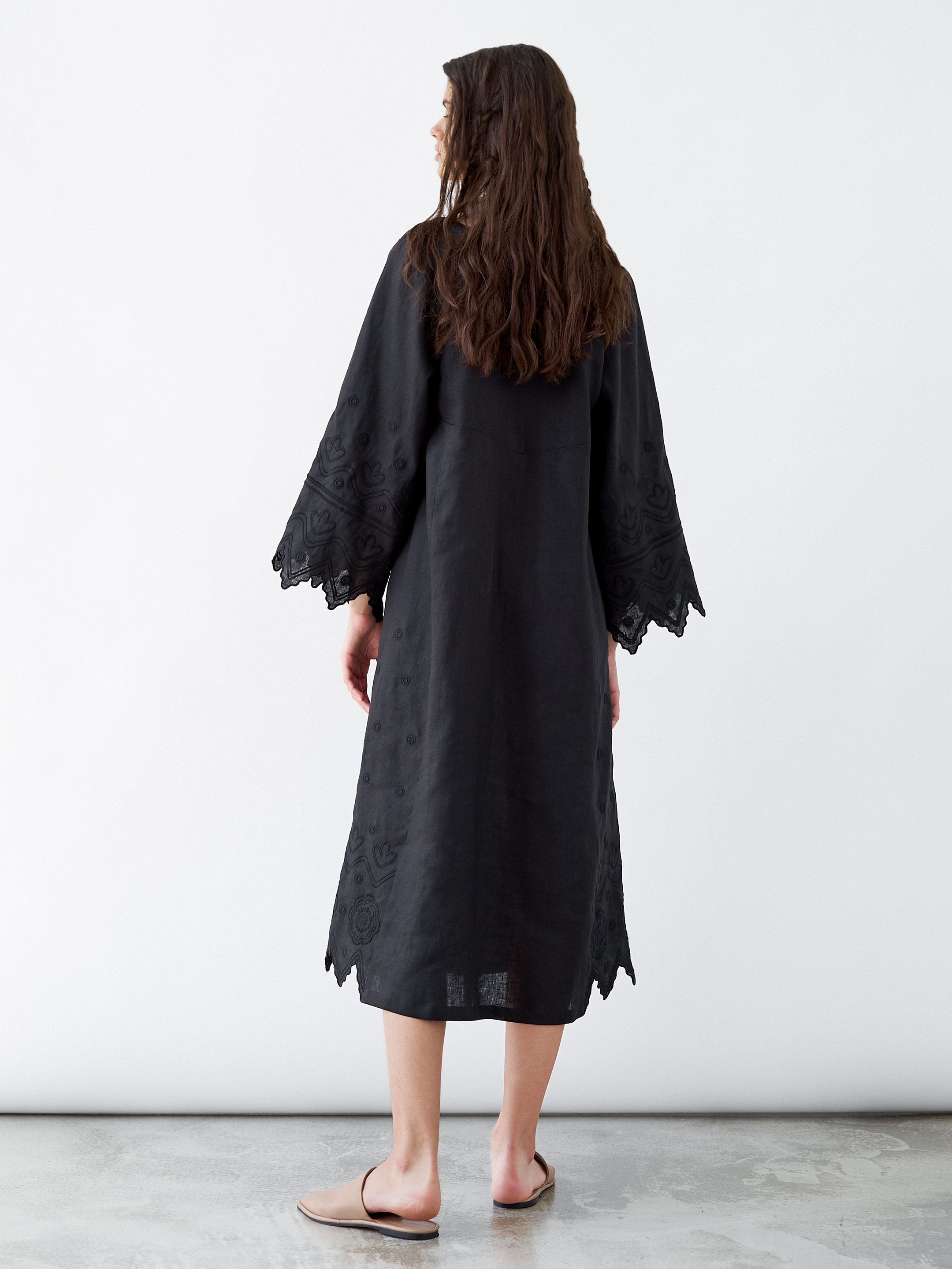 Black linen embroidered dress Nizhnist Black sizes