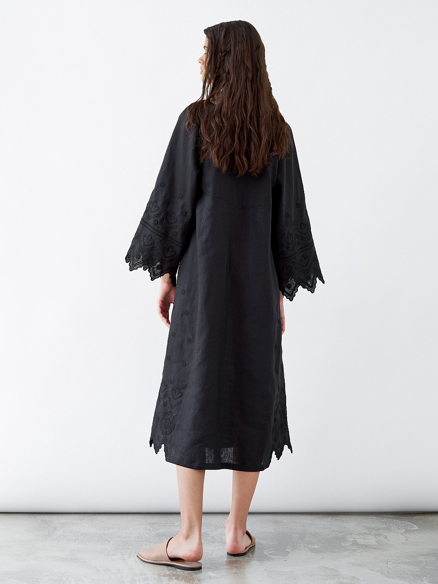 Black linen embroidered dress Grace Black [0]