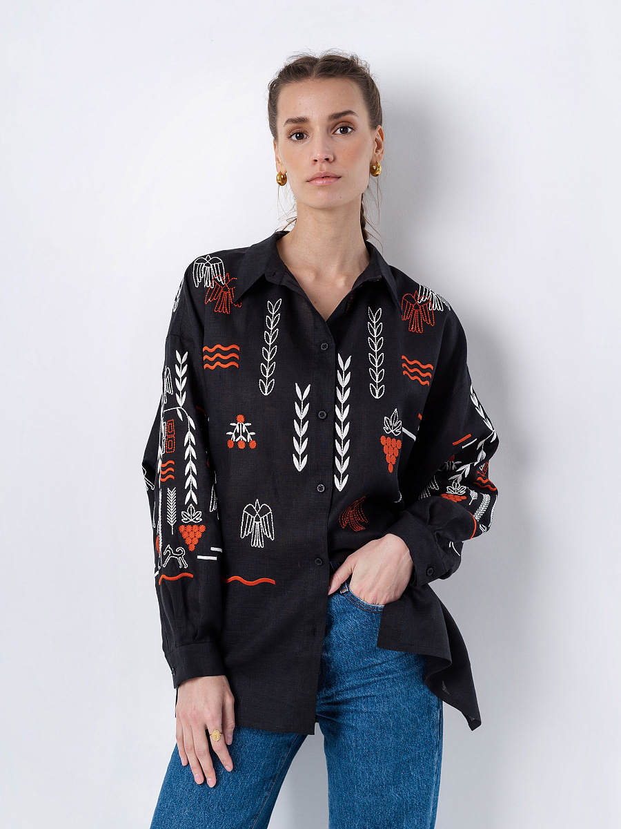 Black linen embroidered shirt SLOVO BLACK [0]
