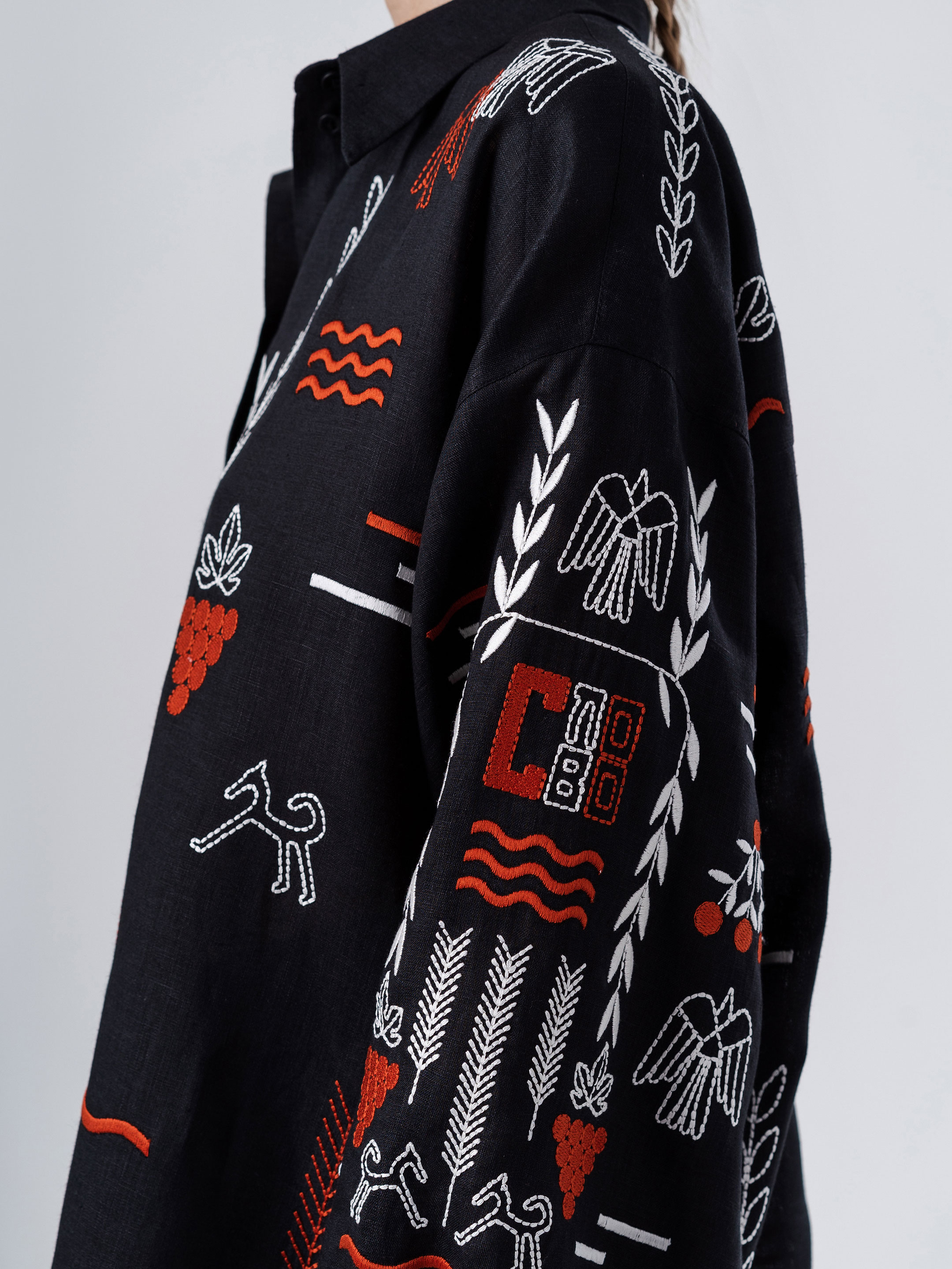 Black linen embroidered shirt SLOVO BLACK cheap
