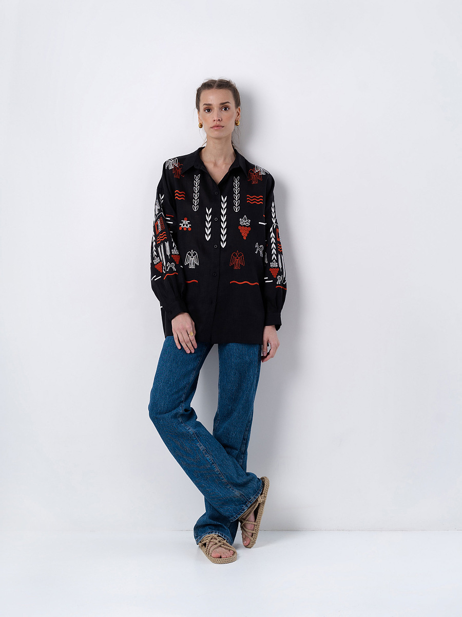 Black linen embroidered shirt SLOVO BLACK [0]