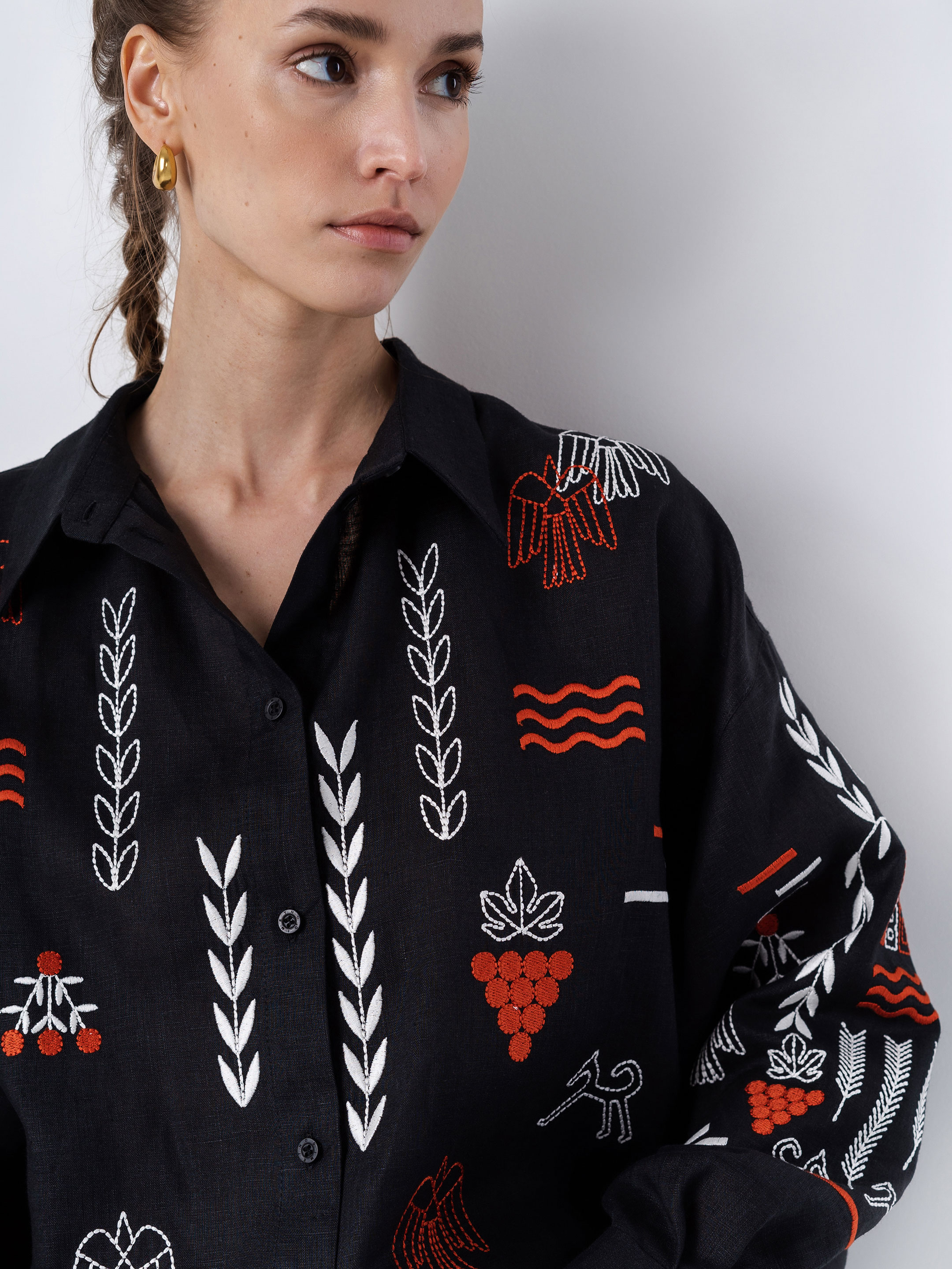 Black linen embroidered shirt SLOVO BLACK sizes