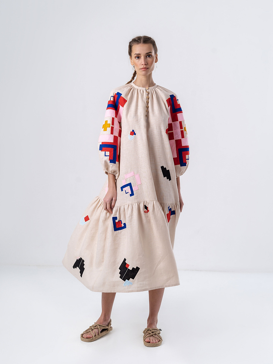 Light linen dress with applique Eva [0]