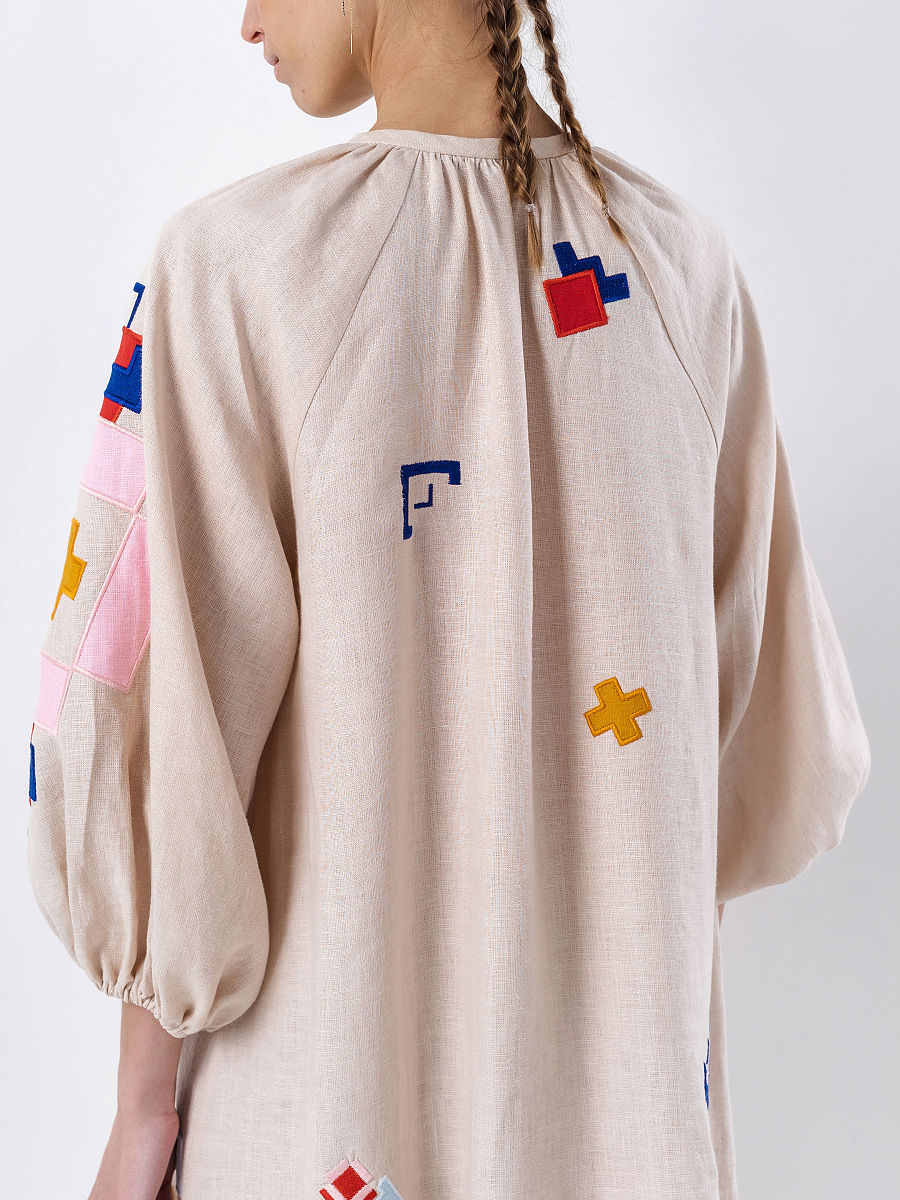 Light linen dress with applique Eva [0]