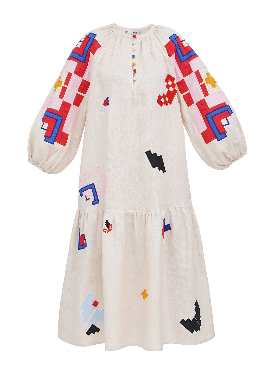 Light linen dress with applique Eva [0]