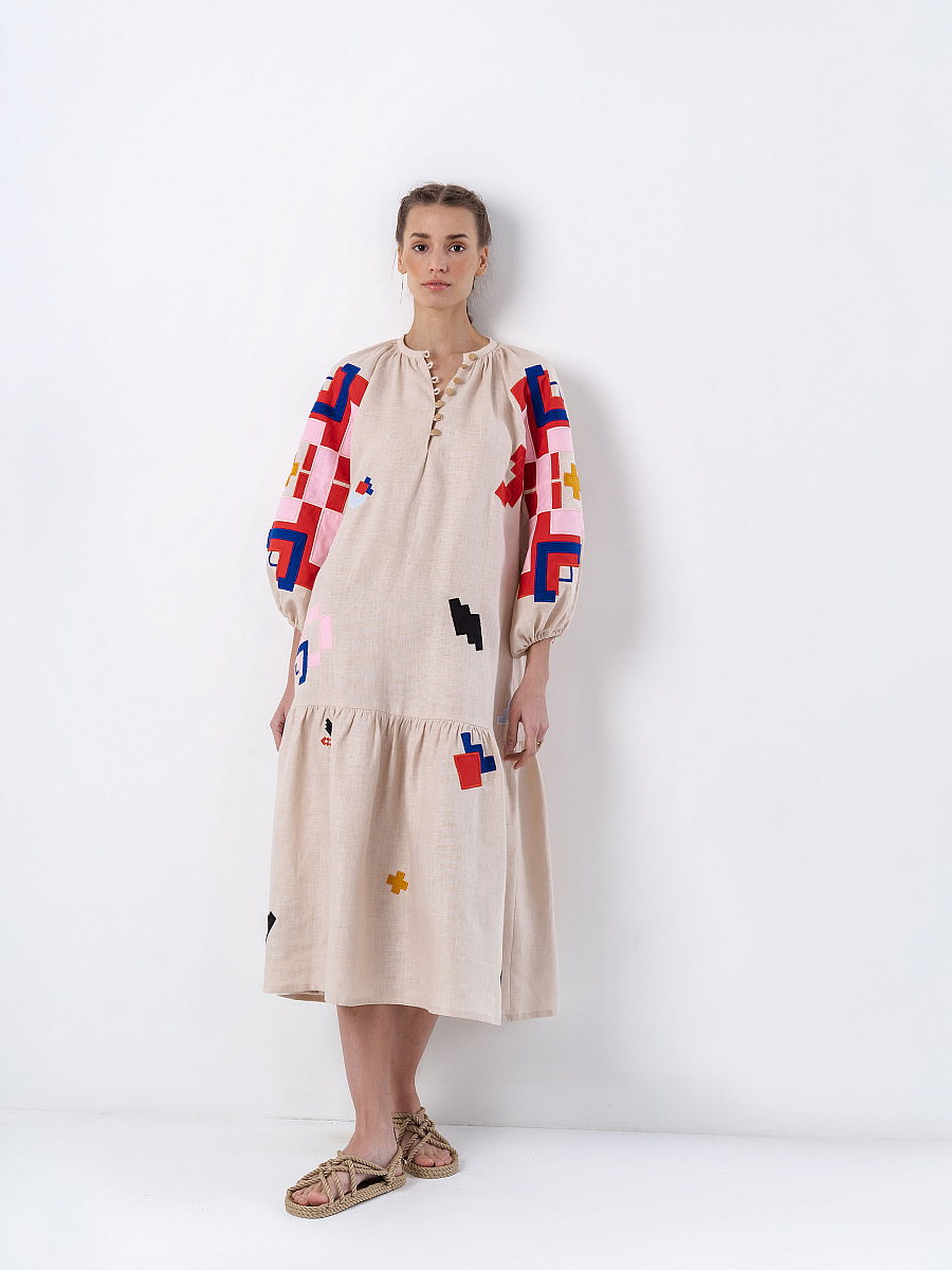 Light linen dress with applique Eva [0]