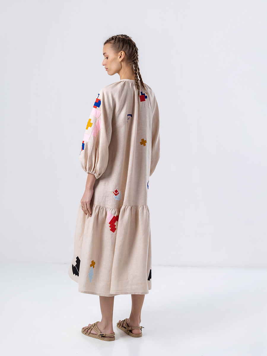 Light linen dress with applique Eva [0]