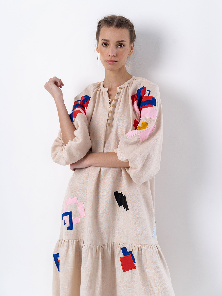 Light linen dress with applique Eva [0]
