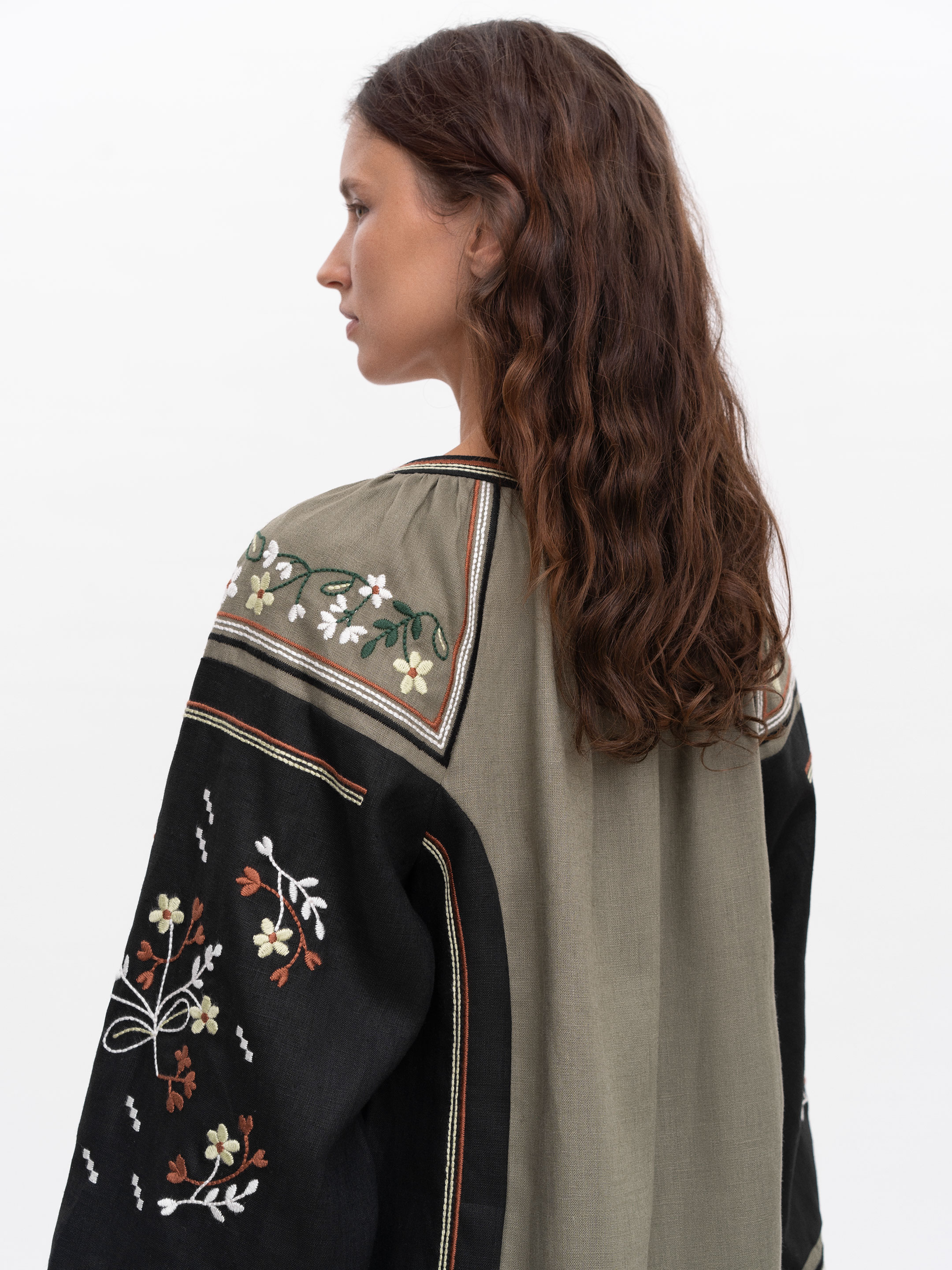 Linen embroidered shirt with floral ornament Vesna photo