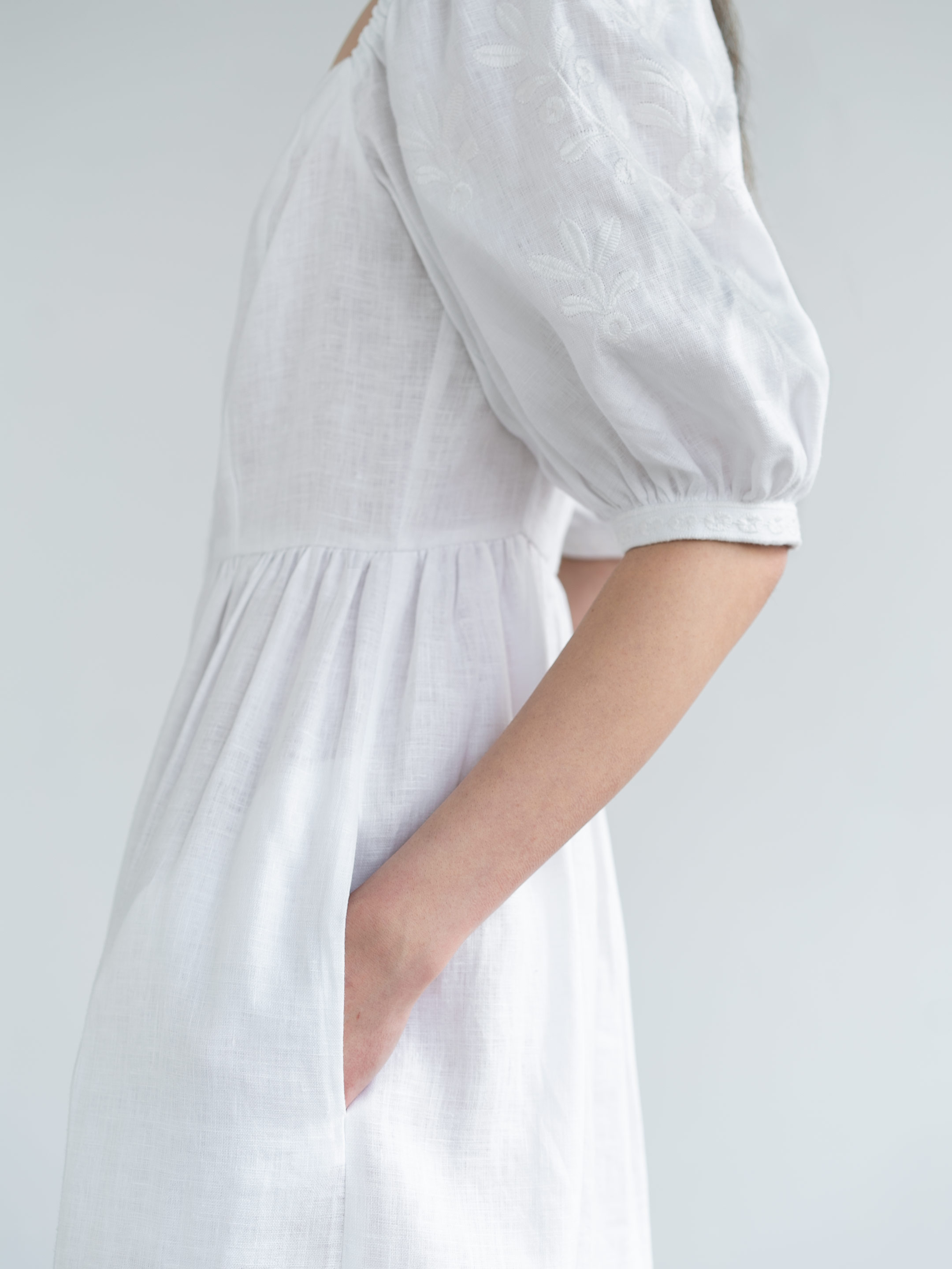White linen dress with with embroidery in tone Magnolia ціна