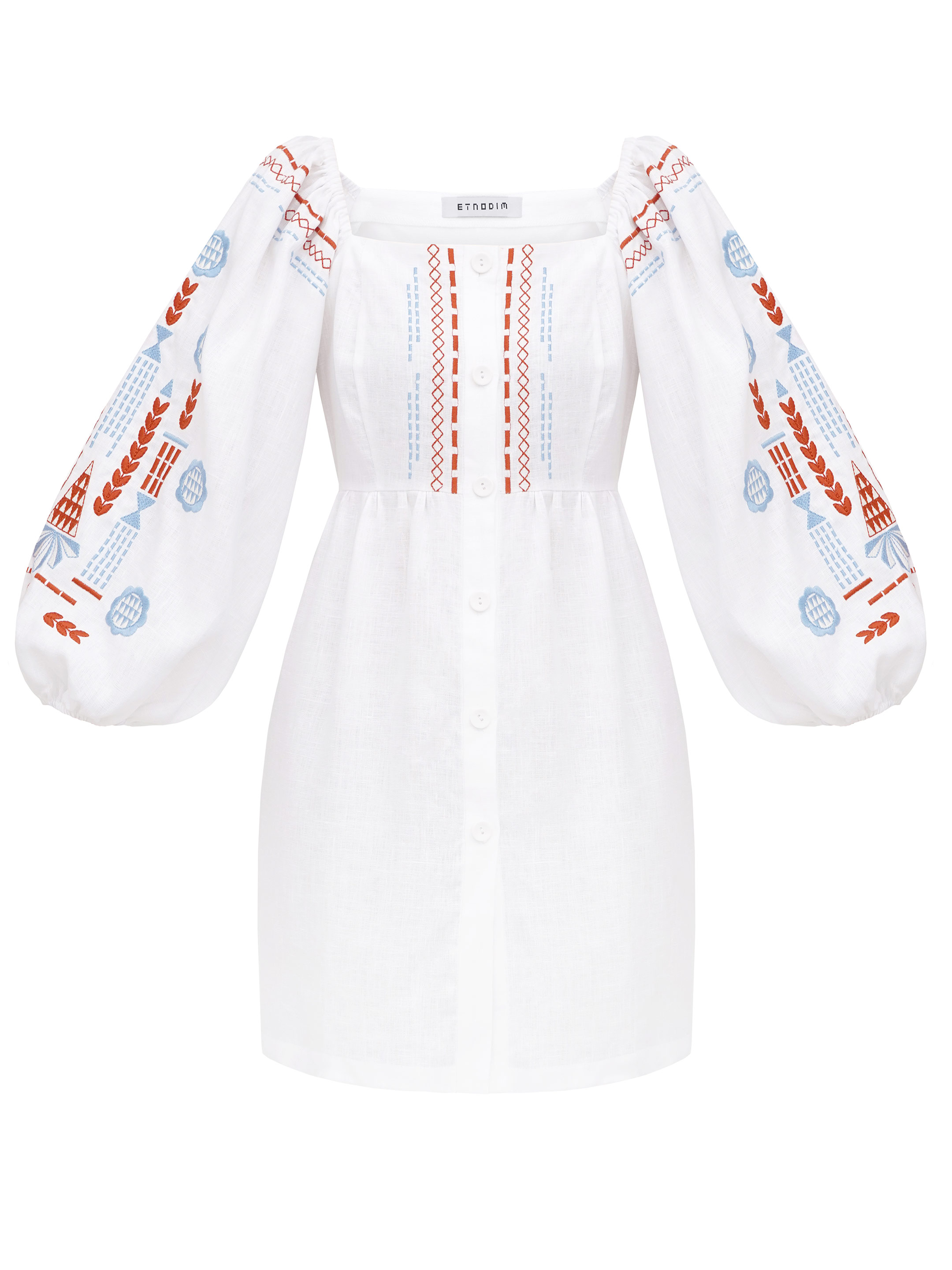 Linen embroidered dress with milk color MOZAIKA buy
