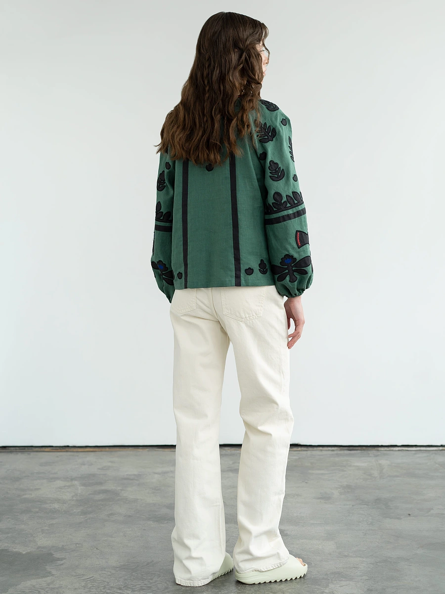 Linen embroidered shirt Korchynskyi Beige — Green