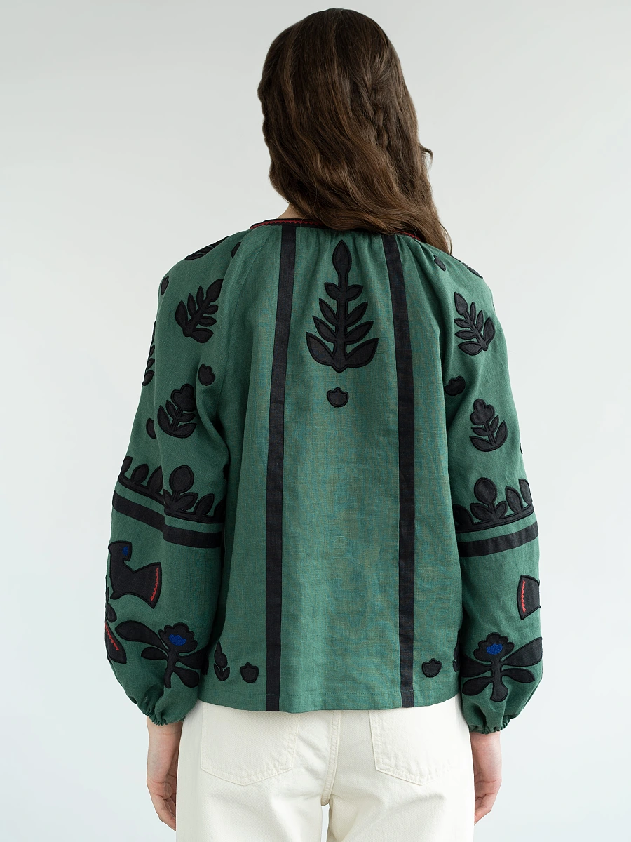 Linen embroidered shirt Korchynskyi Beige — Green