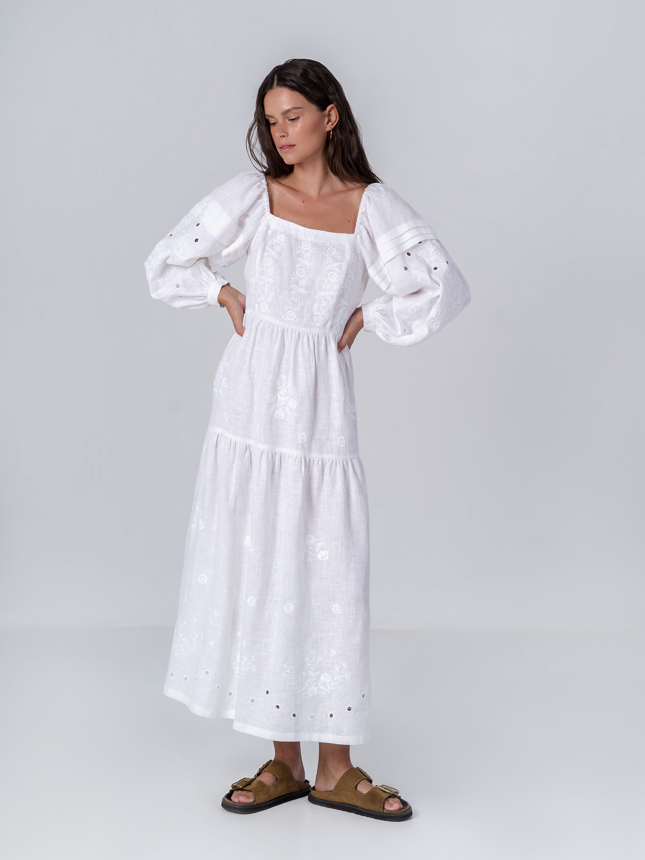 White linen embroidered dress Myt Buy