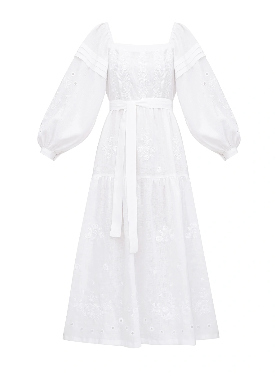 Linen embroidered dress "Myt" temna — White