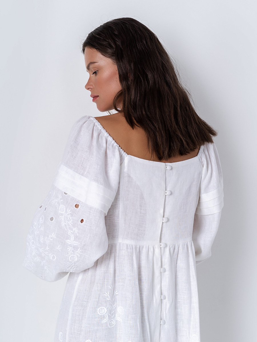 White linen embroidered dress Myt [0]