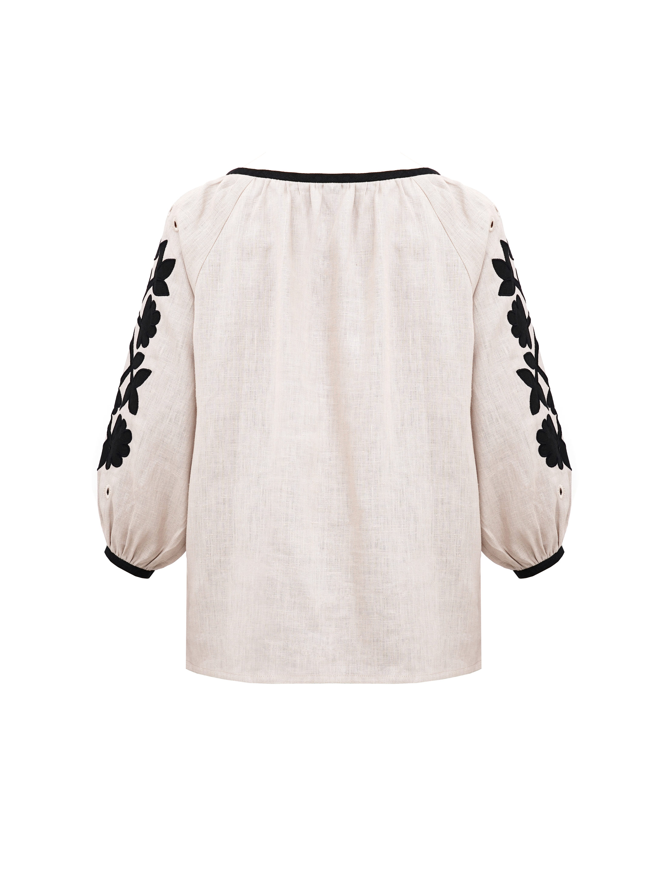 Linen blouse with applique Zagadka Black with delivery