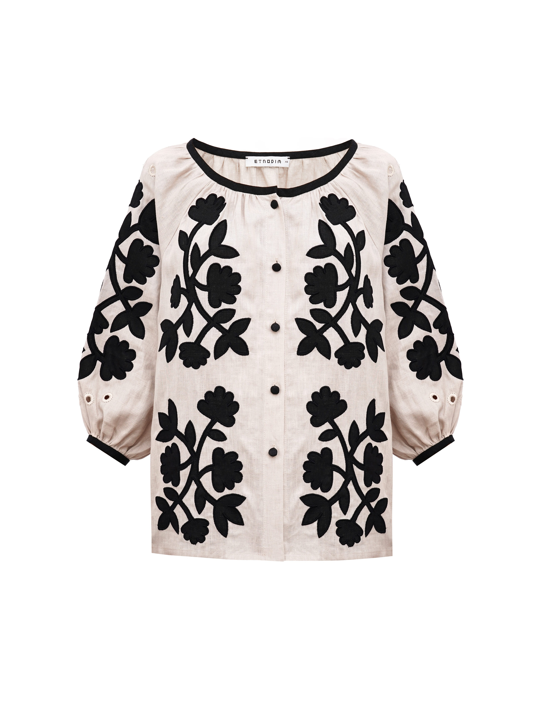 Linen blouse with applique Zagadka Black order