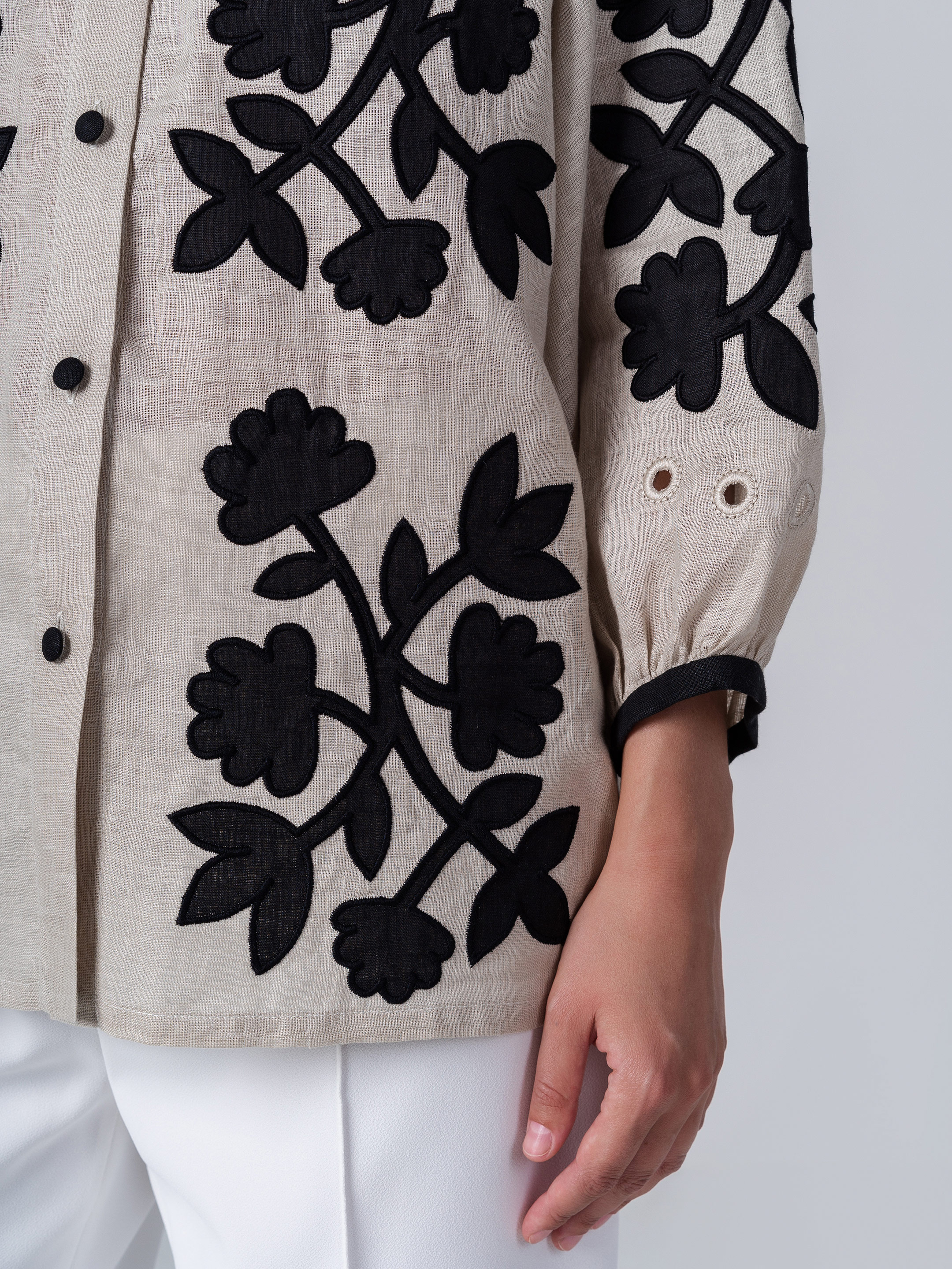 Linen blouse with applique Zagadka Black buy