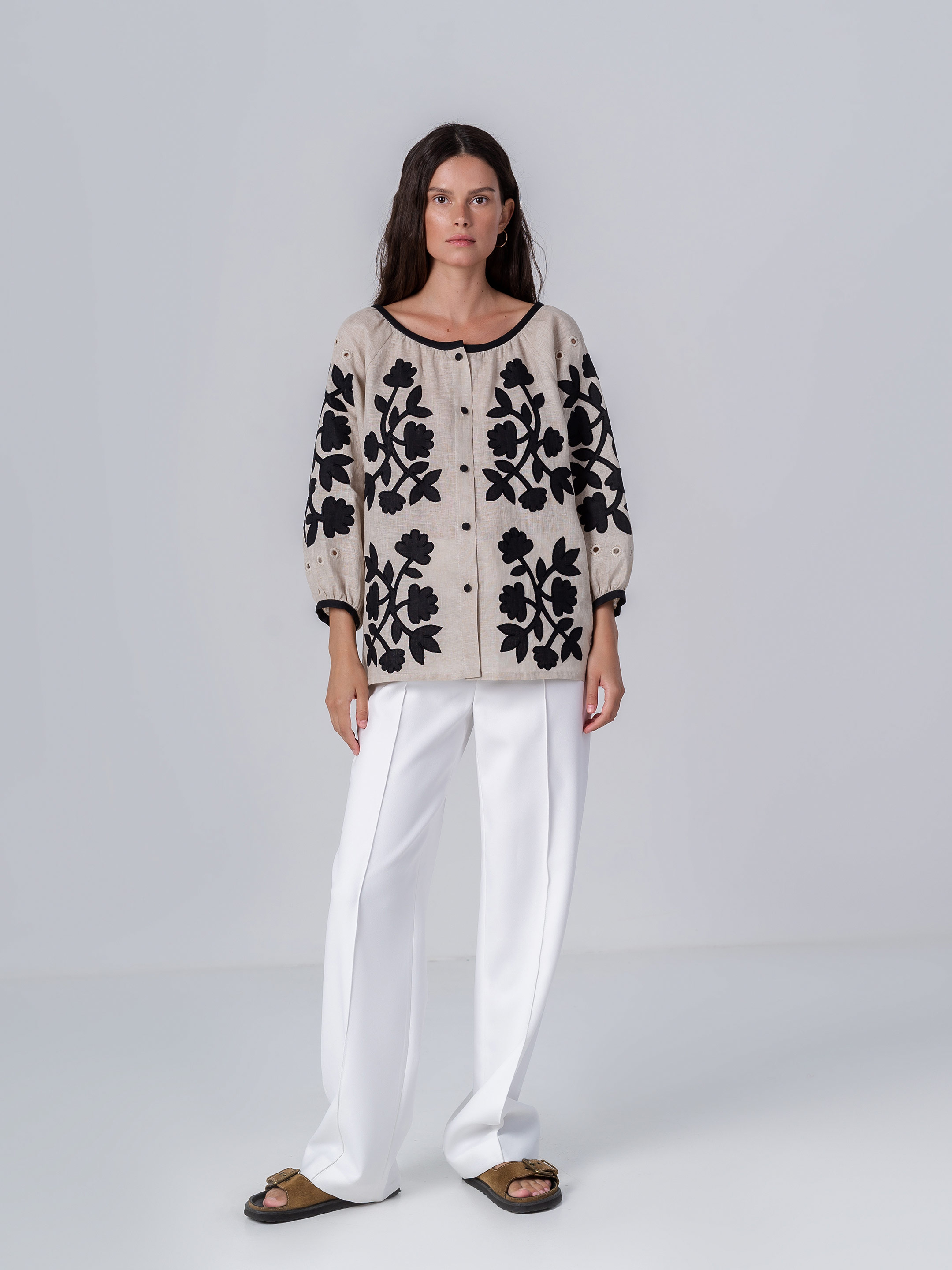 Linen blouse with applique Zagadka Black in Ukraine
