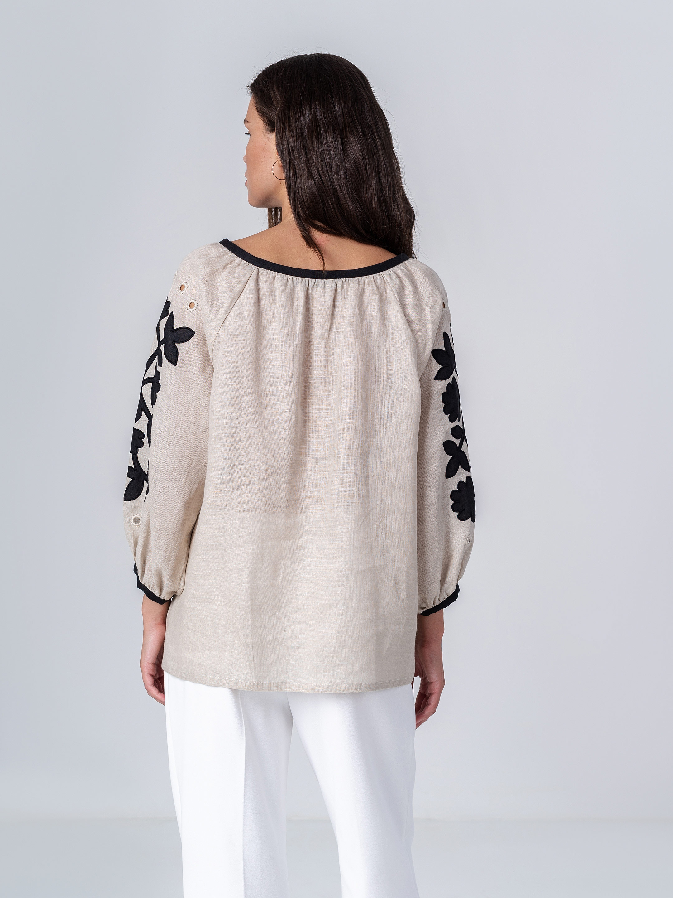 Linen blouse with applique Zagadka Black photo