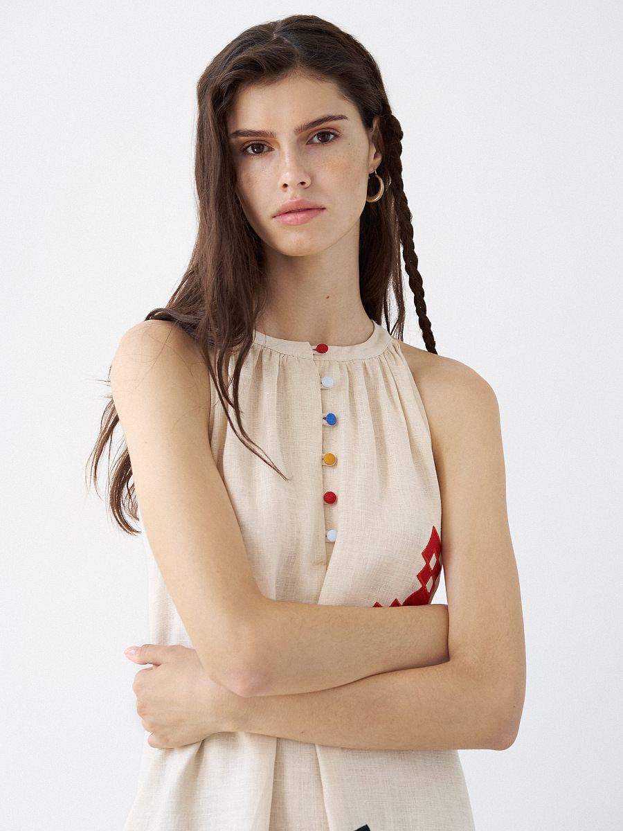 Linen sundress with applique Eva Summer [0]